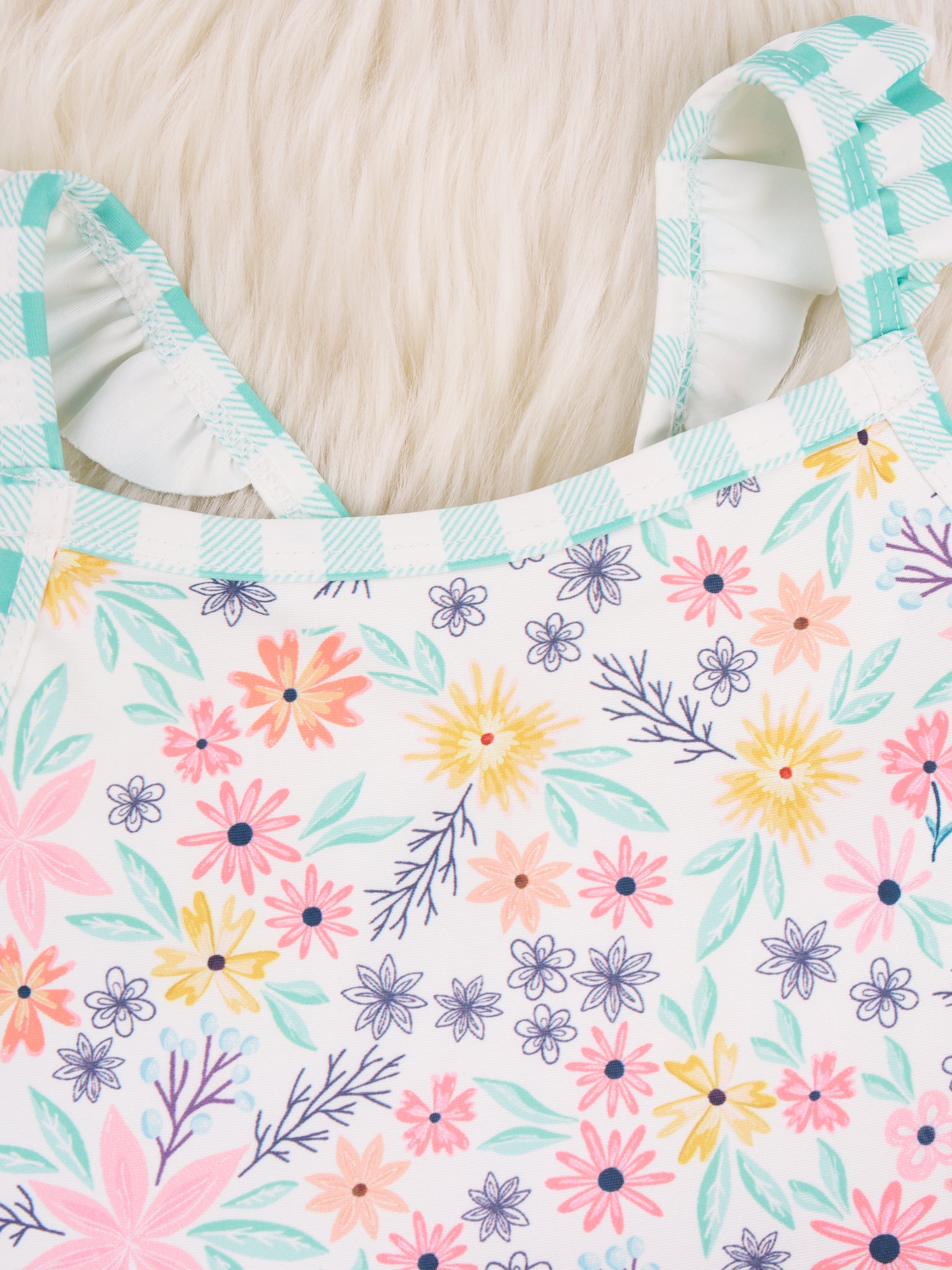 Summer Gingham Floral Ruffle One - Piece Swimsuit - Marie Nicole Clothing