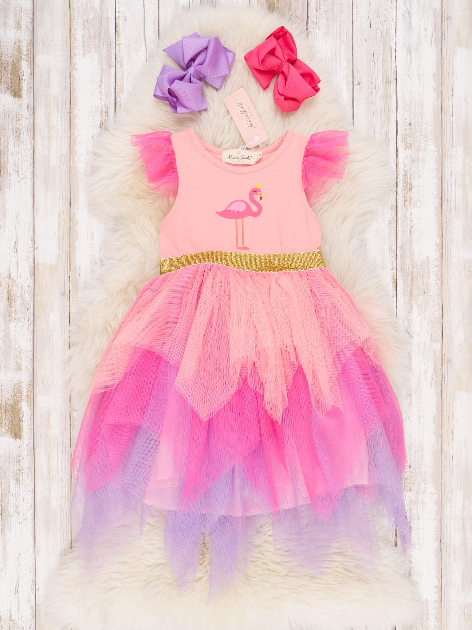 Flamingo Tiered Tulle Ruffle Dress - Marie Nicole Clothing