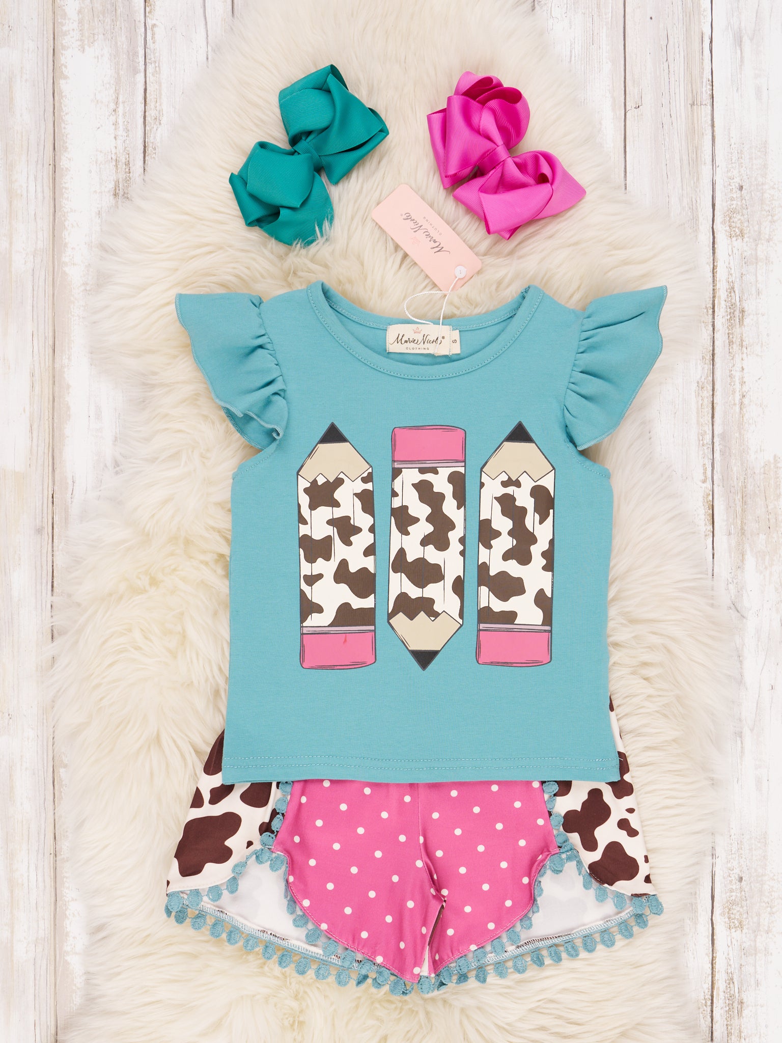 Cow Print Pencil Ruffle Outfit - Marie Nicole Clothing