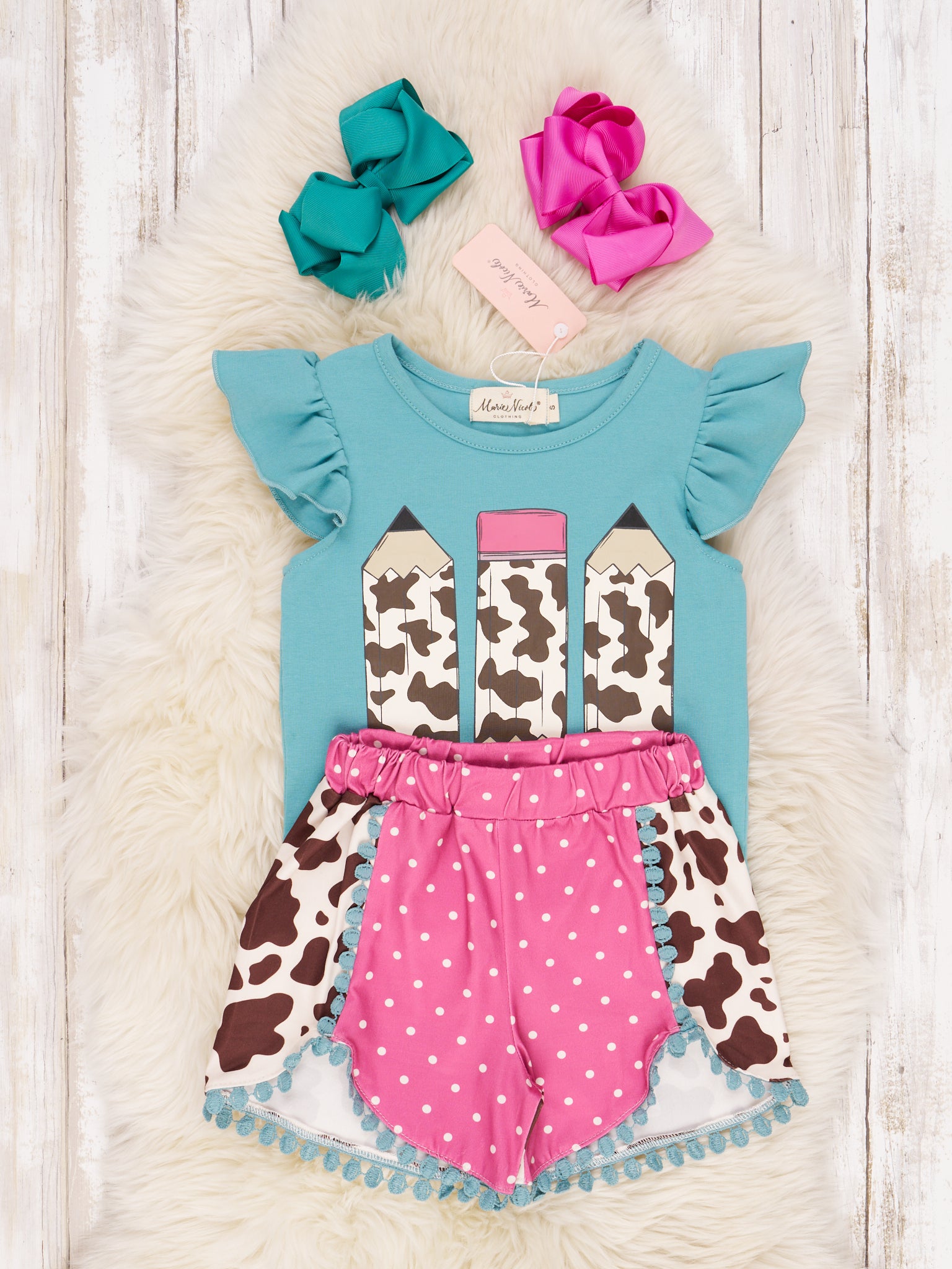 Cow Print Pencil Ruffle Outfit - Marie Nicole Clothing