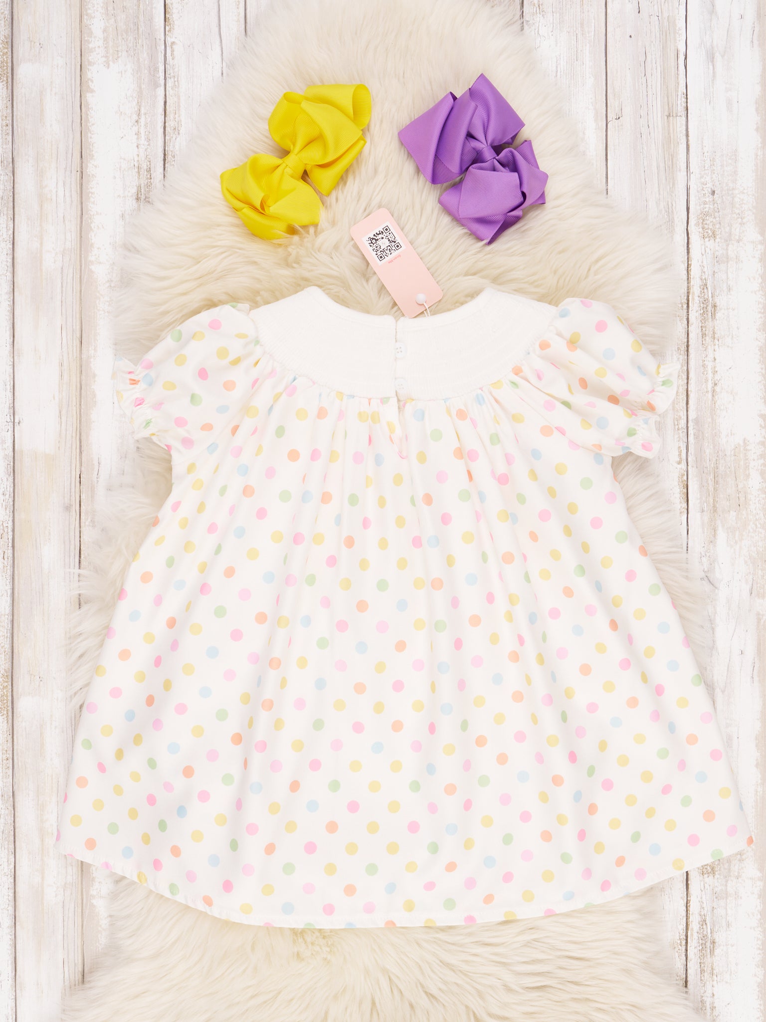 Smocked Polka Dot Ice Cream Ruffle Dress - Marie Nicole Clothing