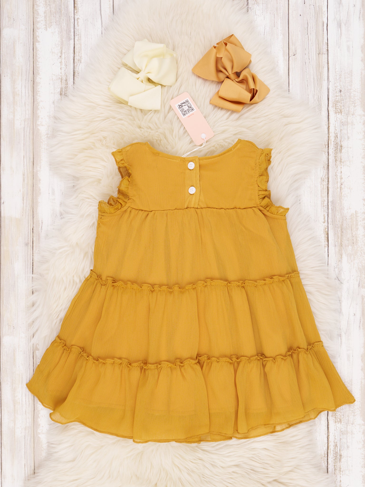 Mustard Tiered Ruffle Dress - Marie Nicole Clothing