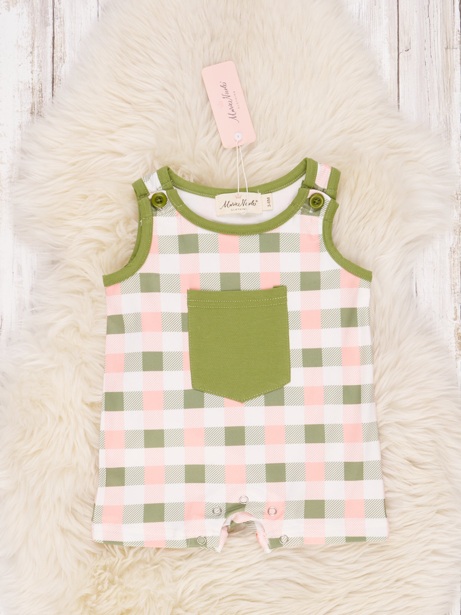 Green & Pink Gingham Romper - Marie Nicole Clothing