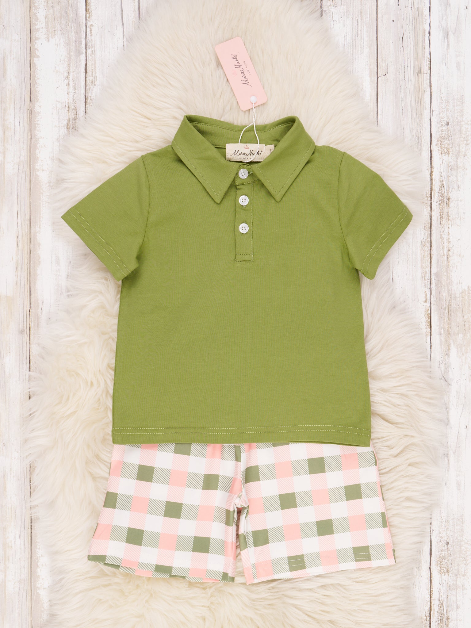 Green & Pink Gingham Outfit - Marie Nicole Clothing