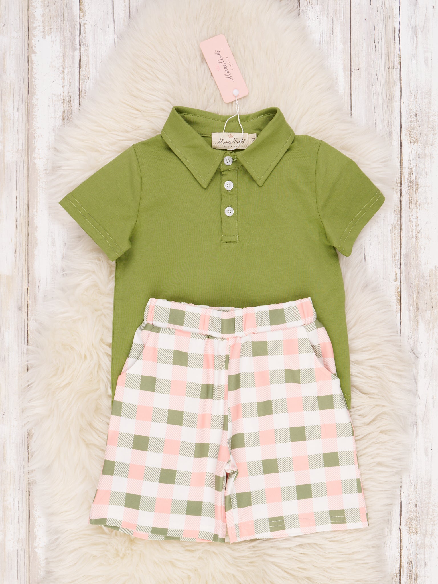 Green & Pink Gingham Outfit - Marie Nicole Clothing