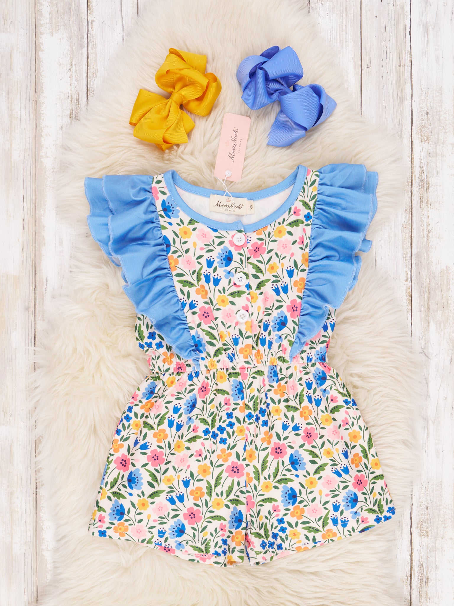 Bright Cornflower Ruffle Jumpsuit - Marie Nicole Clothing