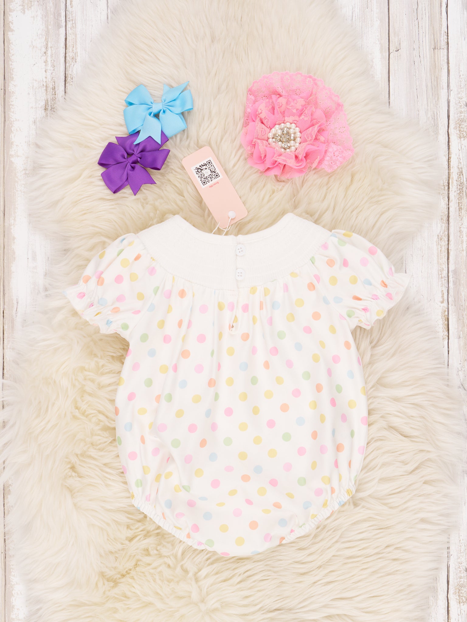 Smocked Polka Dot Ice Cream Ruffle Romper - Marie Nicole Clothing