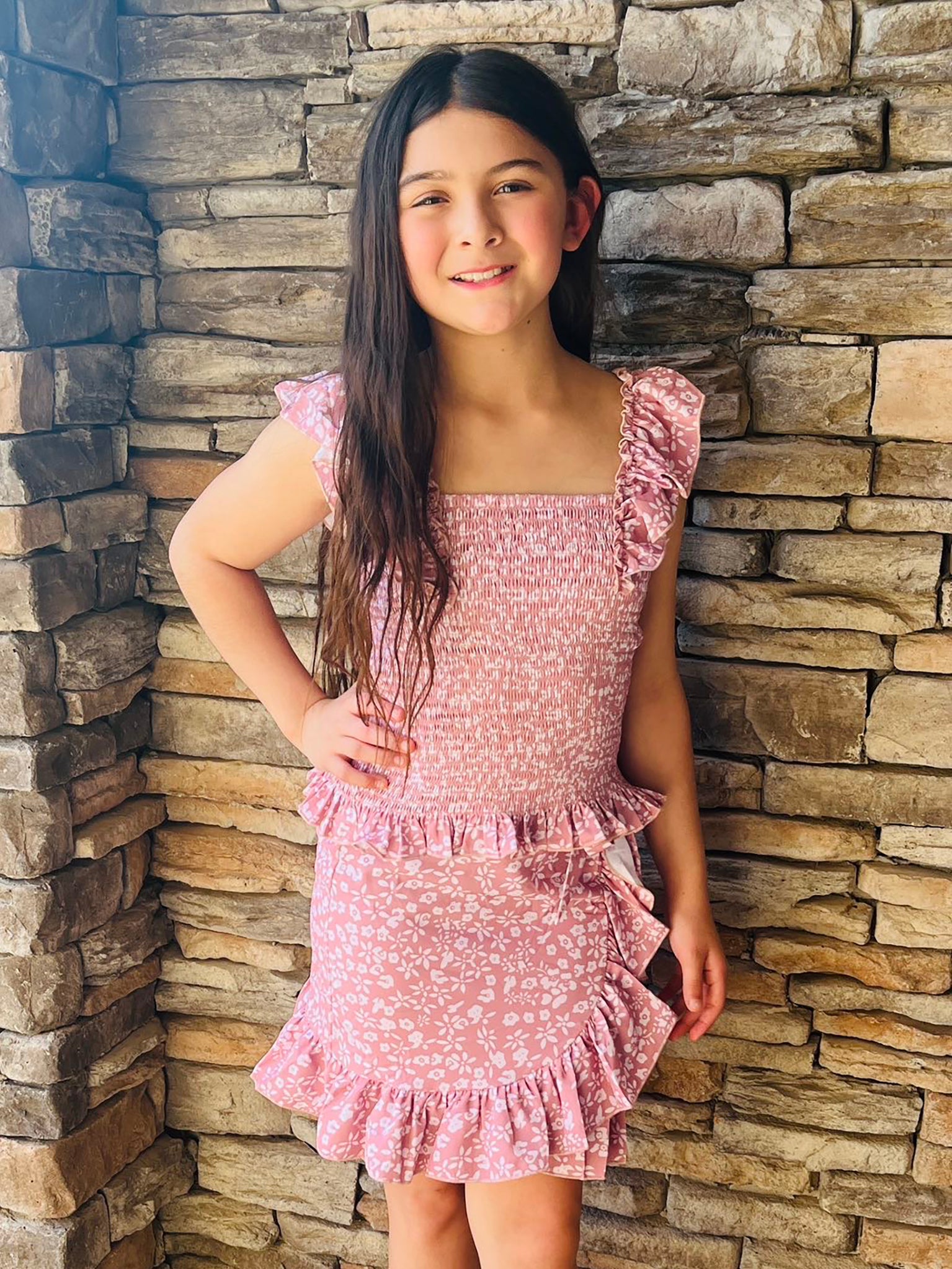 Pre - Teen Mauve Dainty Floral Ruffle Outfit - Marie Nicole Clothing