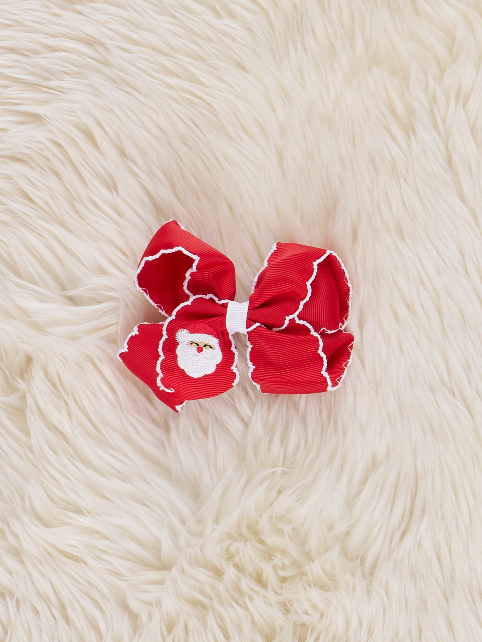 Deep Red Santa Ribbon Bow - Marie Nicole Clothing