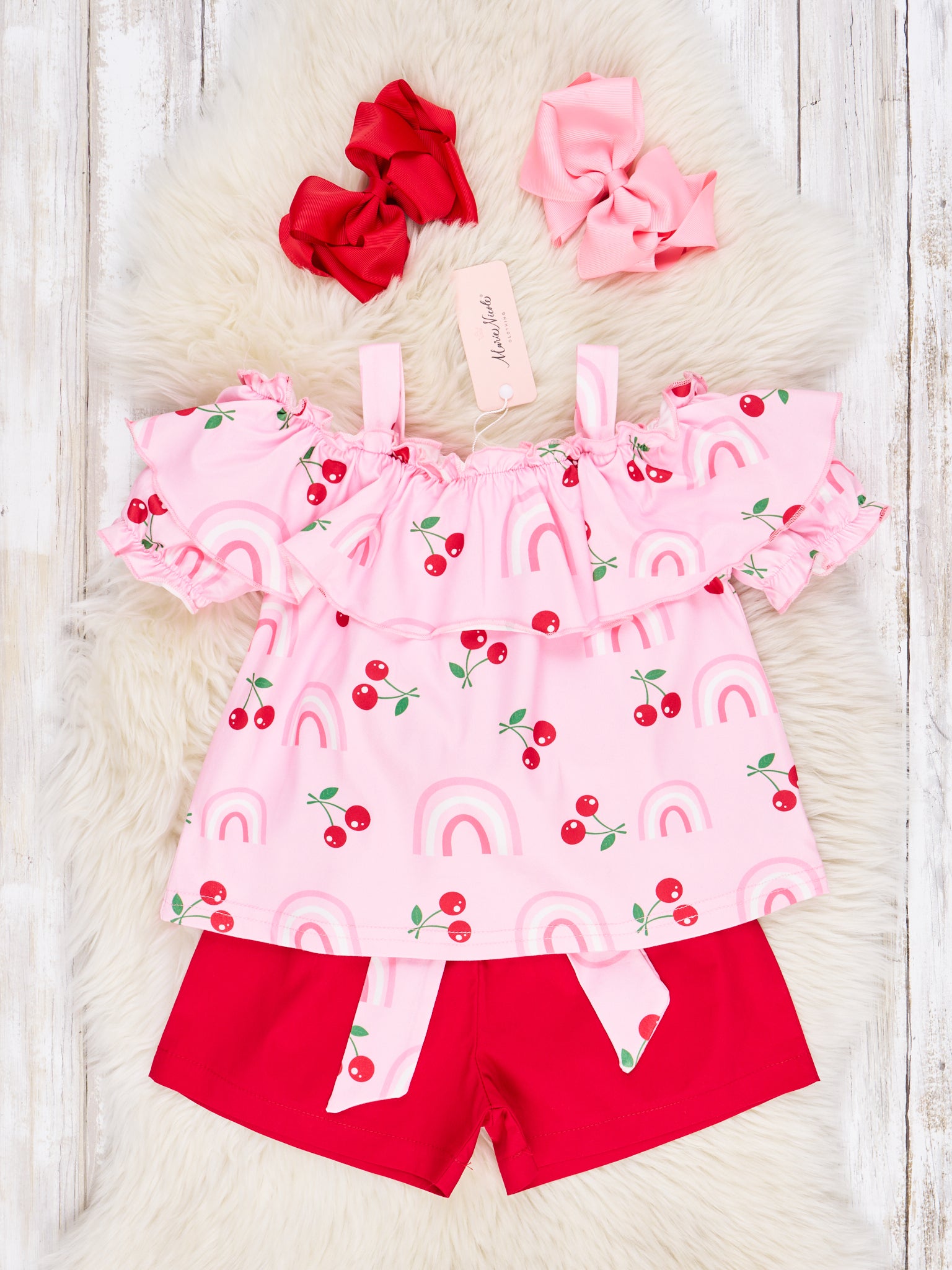 Rainbow Cherry Ruffle Outfit - Marie Nicole Clothing