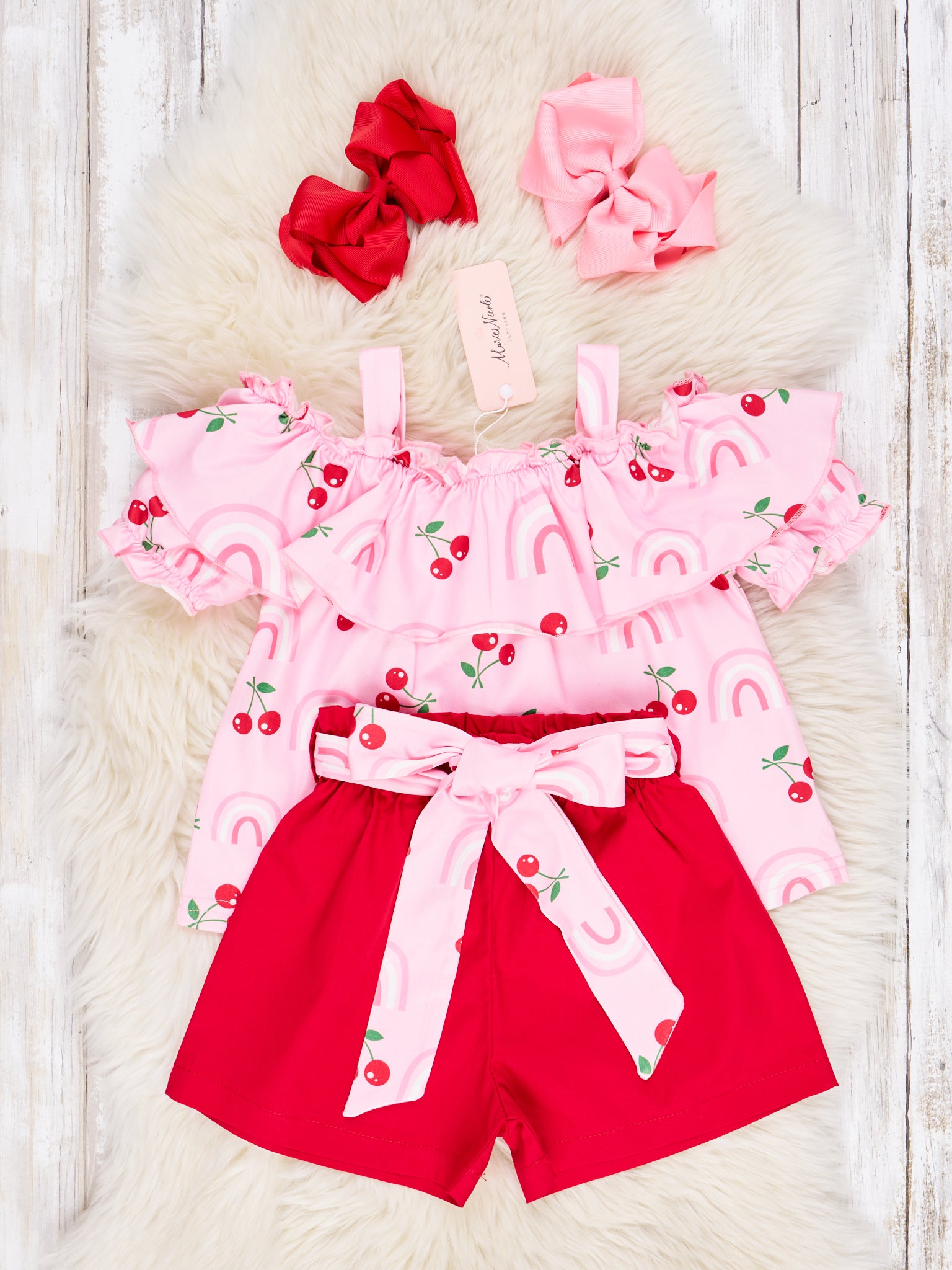 Rainbow Cherry Ruffle Outfit - Marie Nicole Clothing