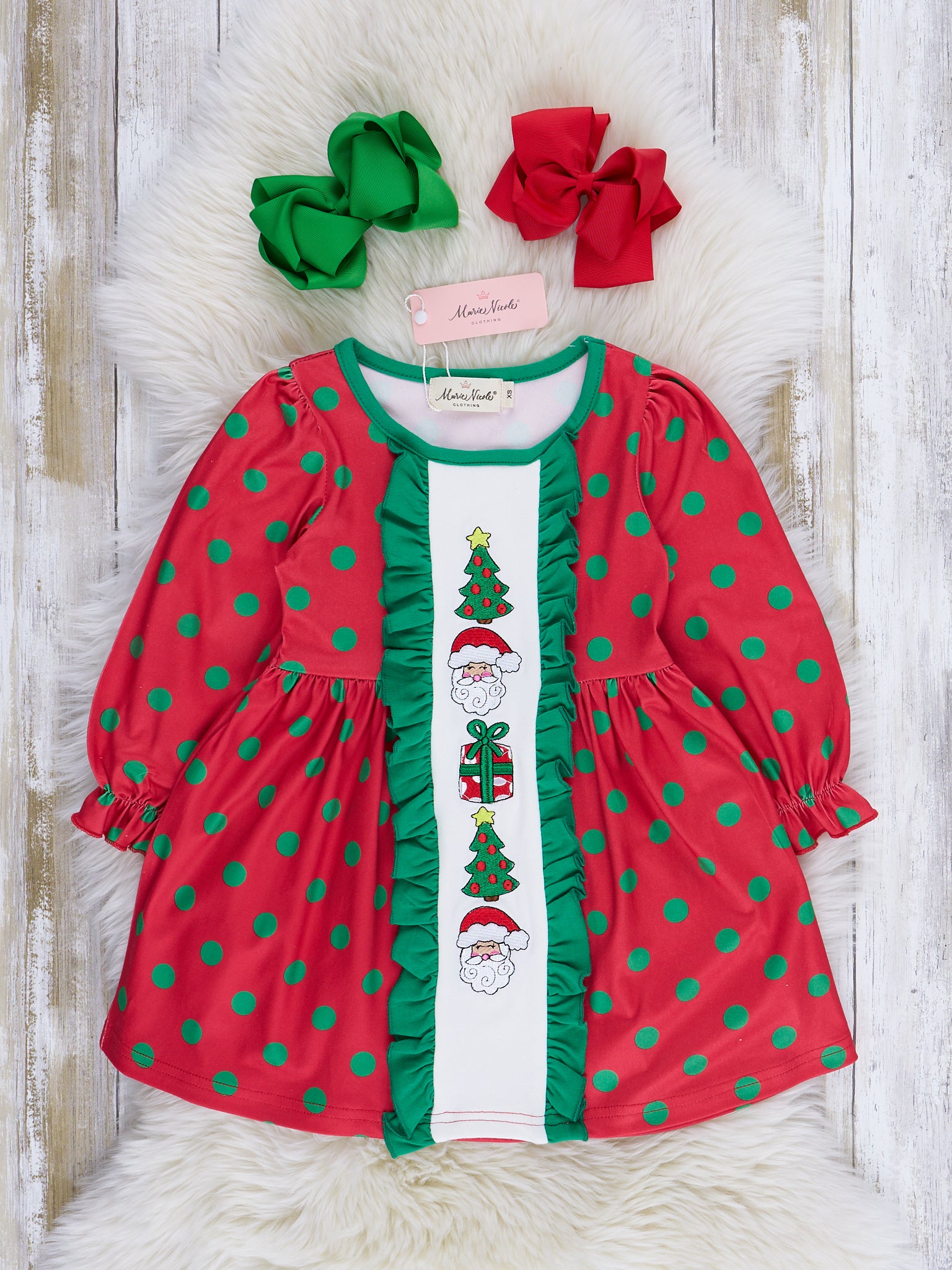 Red & Green Embroidered Christmas Dress - Marie Nicole Clothing