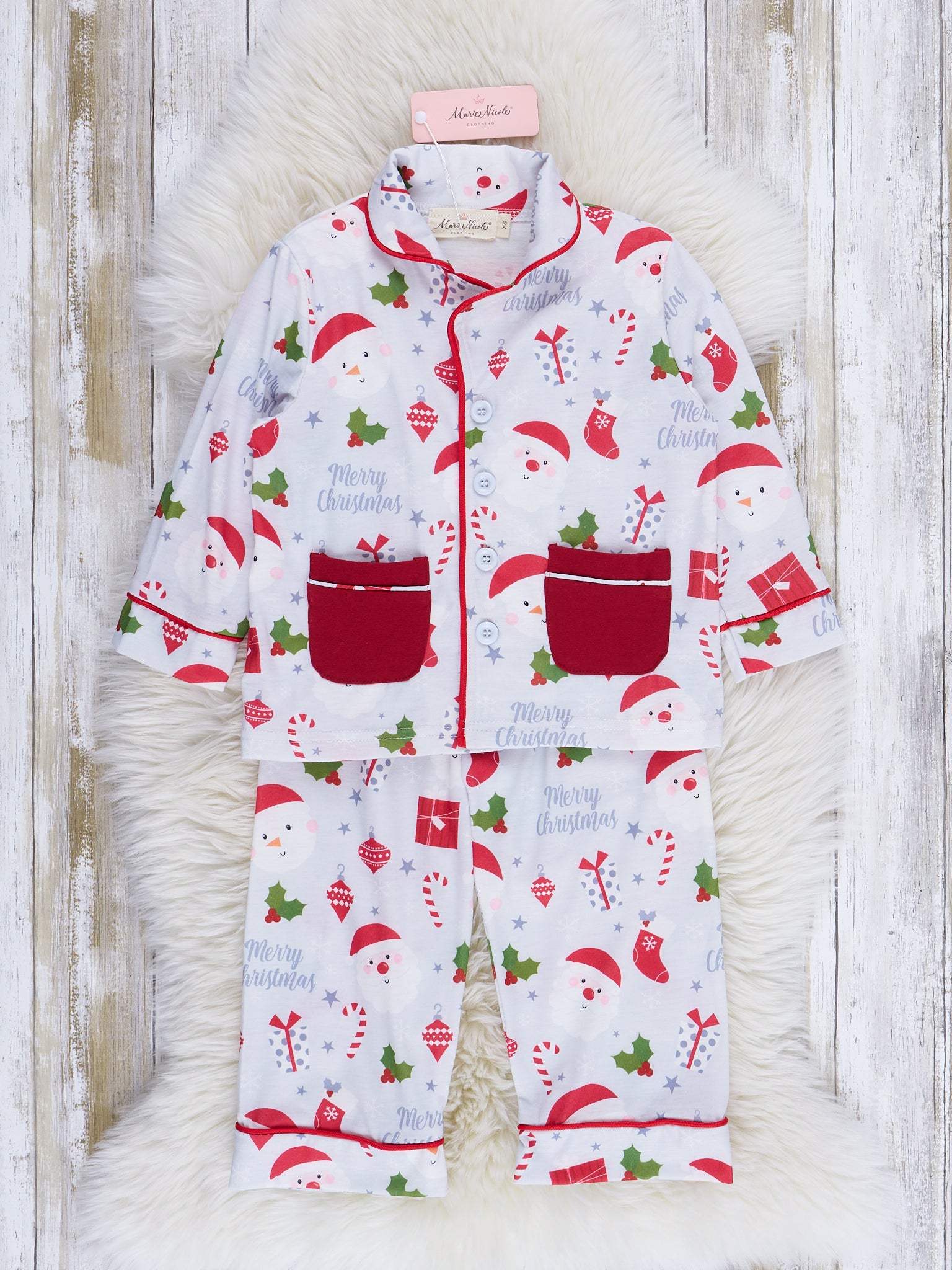 Grey & Red Holly Christmas Pajamas - Marie Nicole Clothing