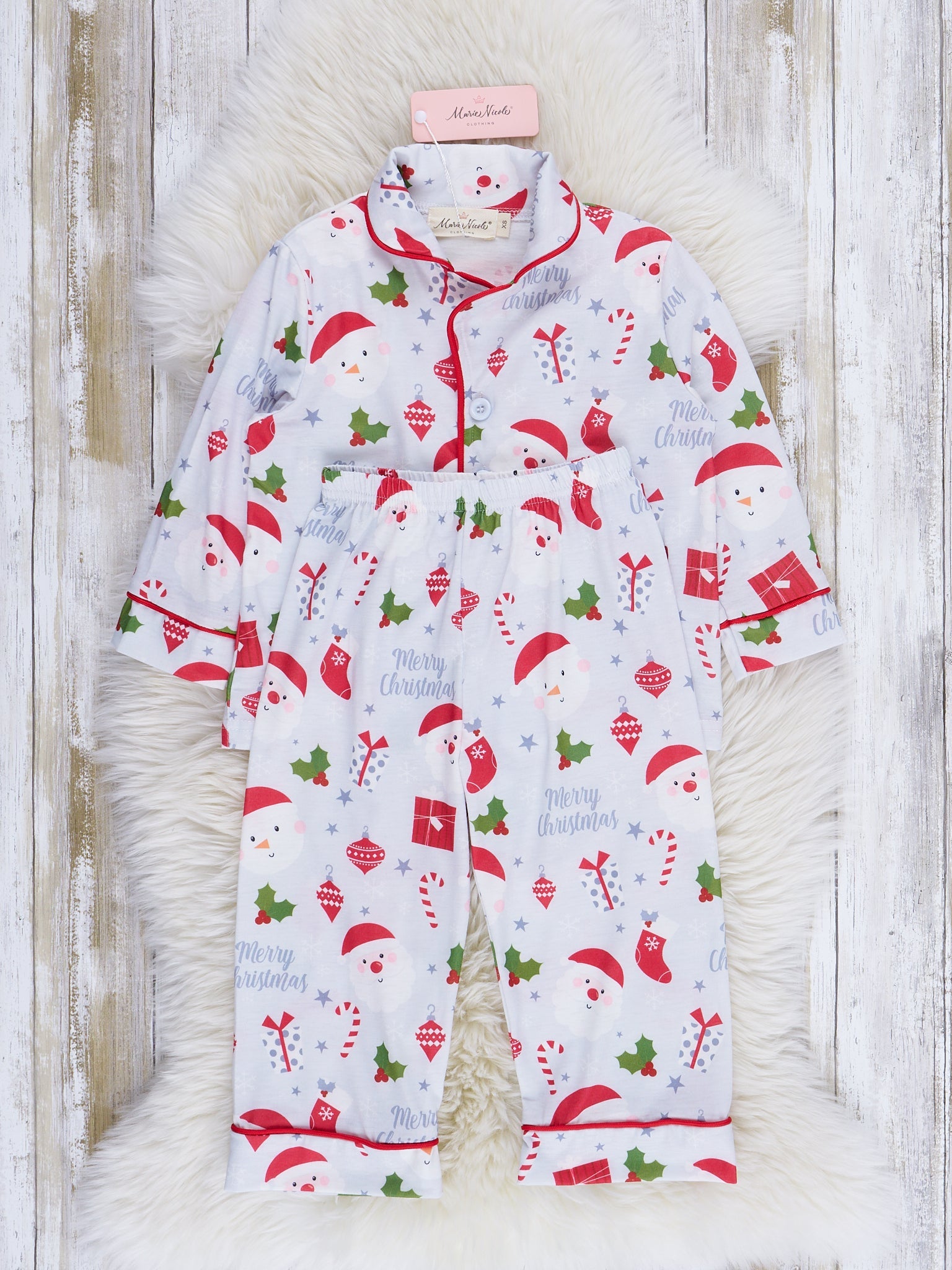 Grey & Red Holly Christmas Pajamas - Marie Nicole Clothing