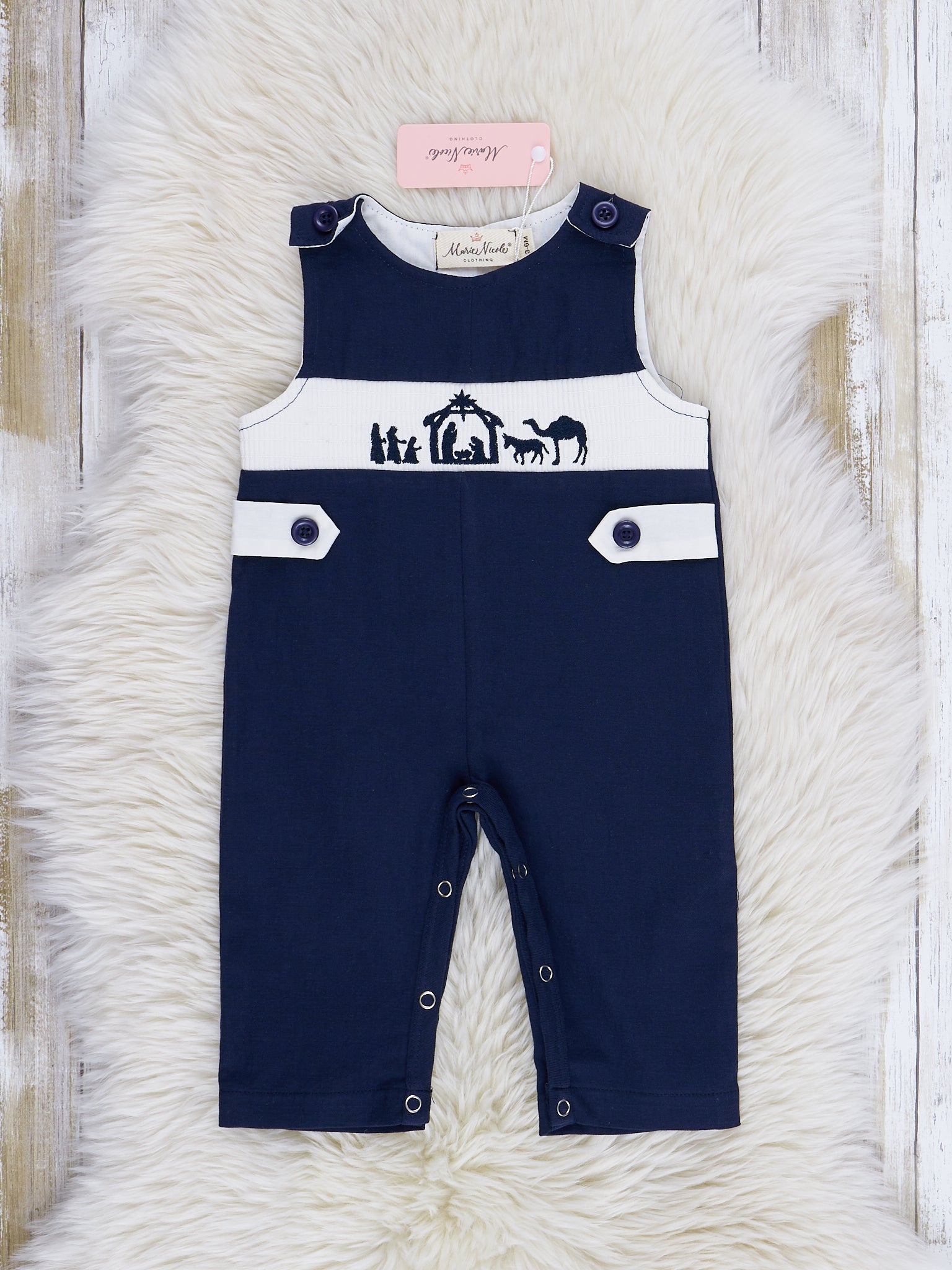 Midnight Blue Smocked Nativity Johnny - Marie Nicole Clothing