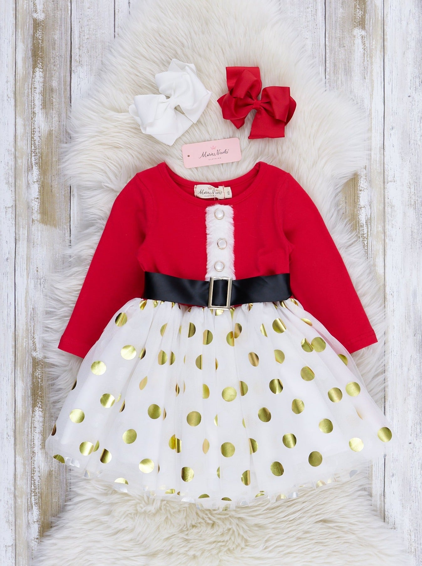 Red Little Miss Klaus Tulle Dress - Marie Nicole Clothing