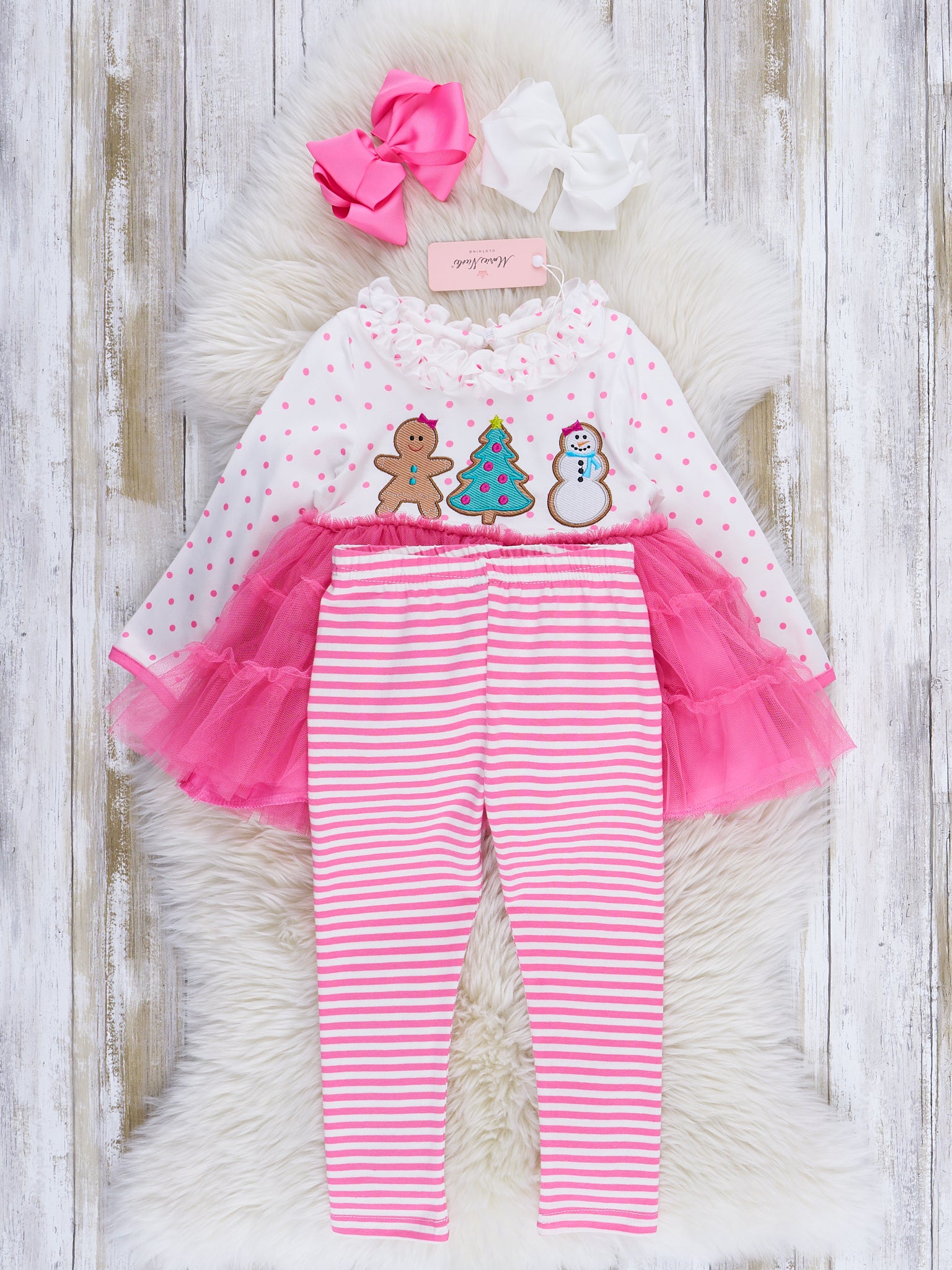 Pink Polka Dots Embroidered Christmas Tulle Outfit - Marie Nicole Clothing