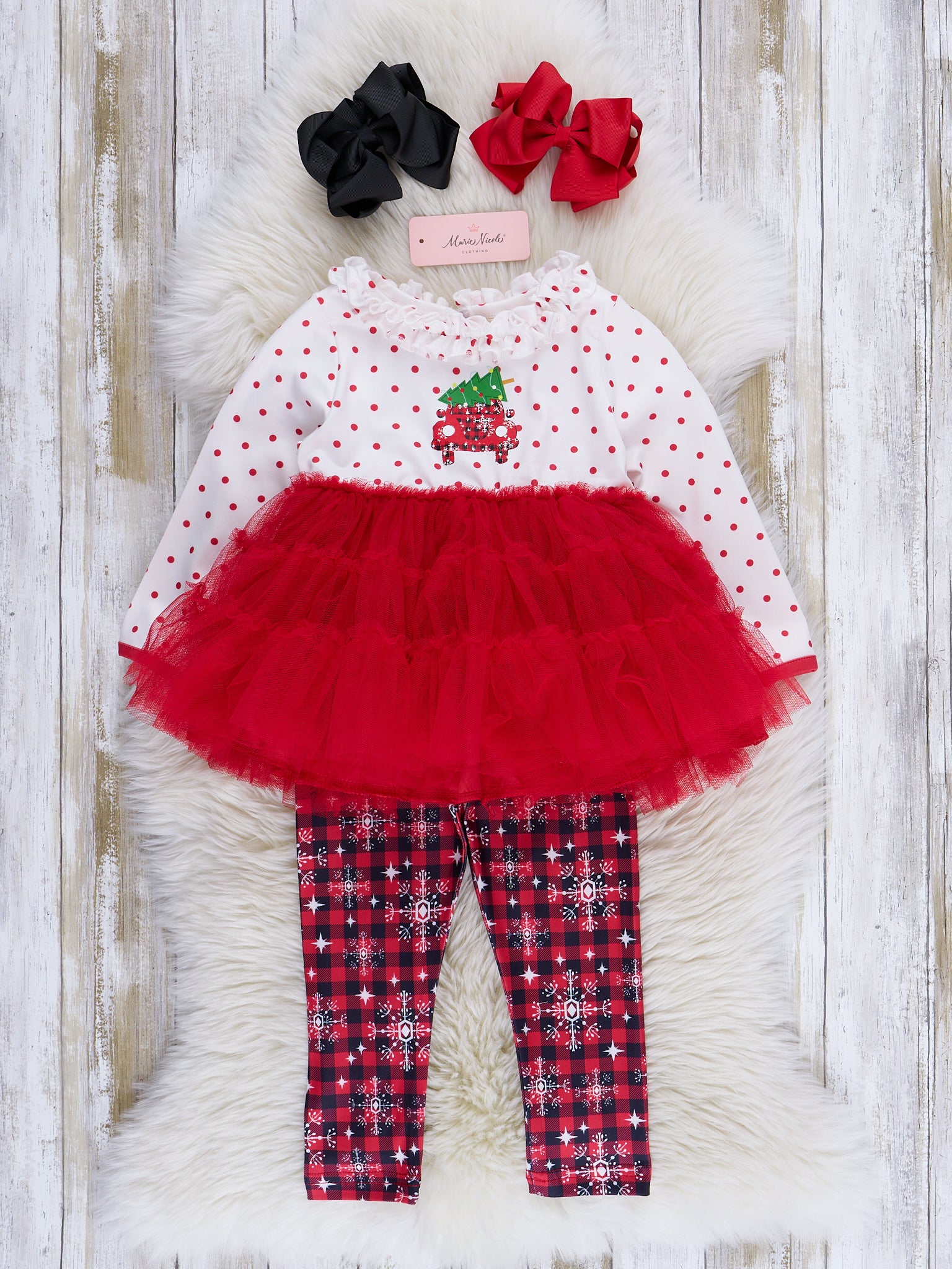Red Plaid & Snowflakes Tulle Outfit - Marie Nicole Clothing