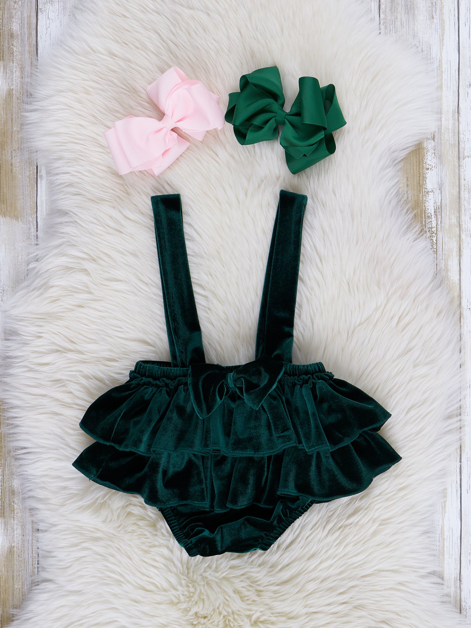 Holiday Cheer Velvet Bloomer Overalls - Marie Nicole Clothing