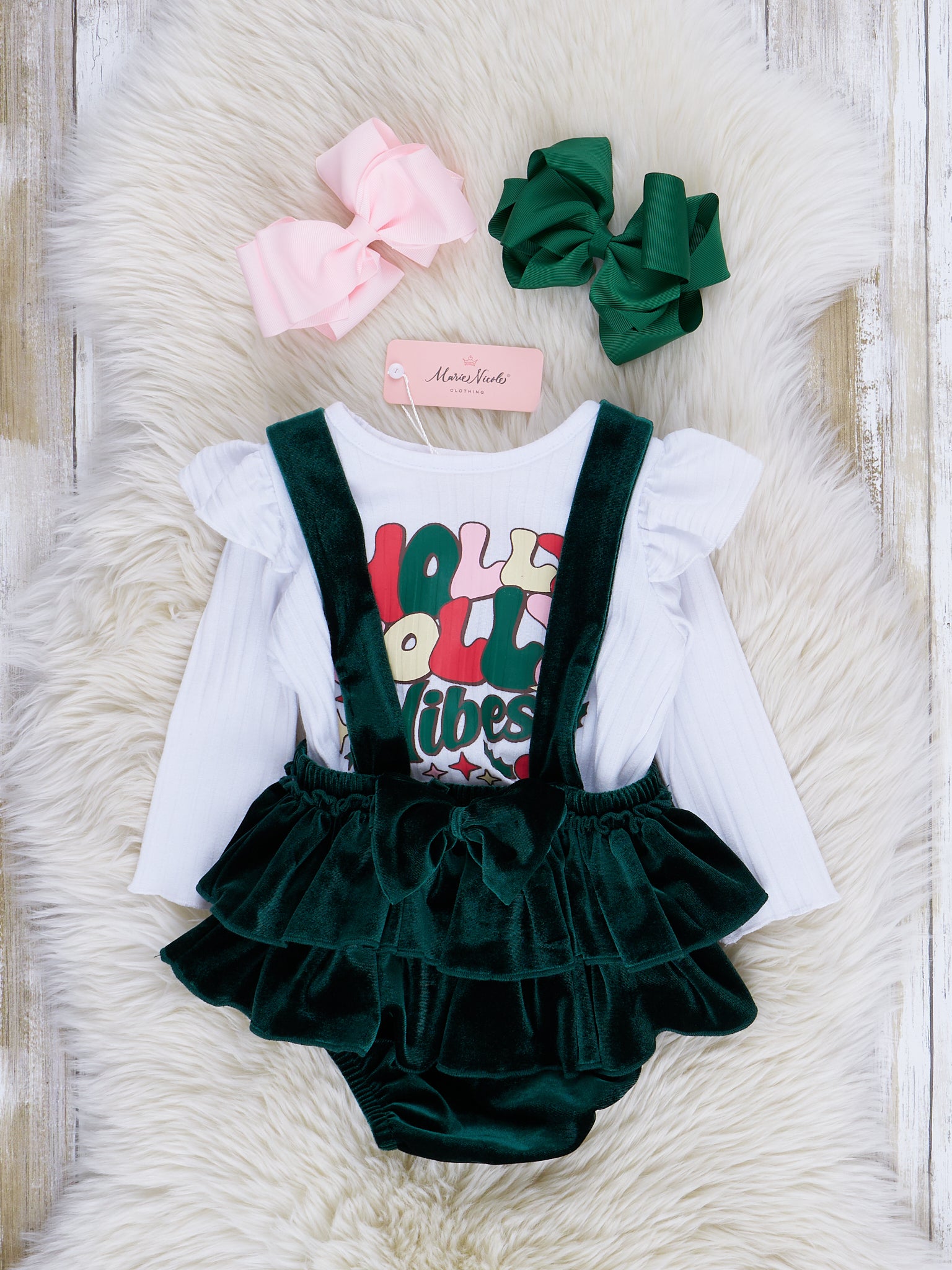 Holiday Cheer Velvet Bloomer Overalls - Marie Nicole Clothing