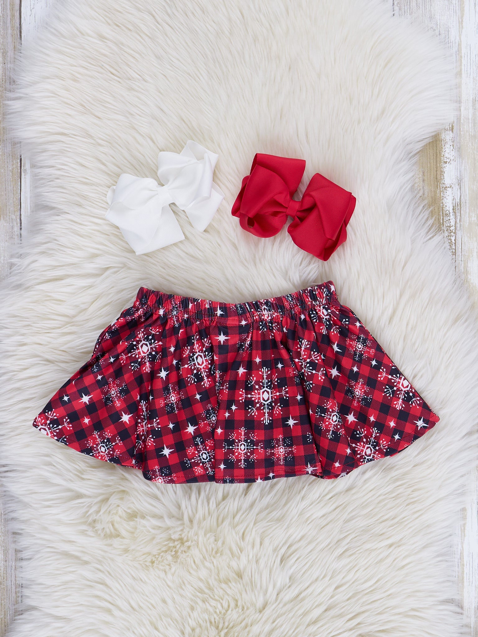 Red Plaid & Snowflakes Bubble w/ Skirt - Marie Nicole Clothing