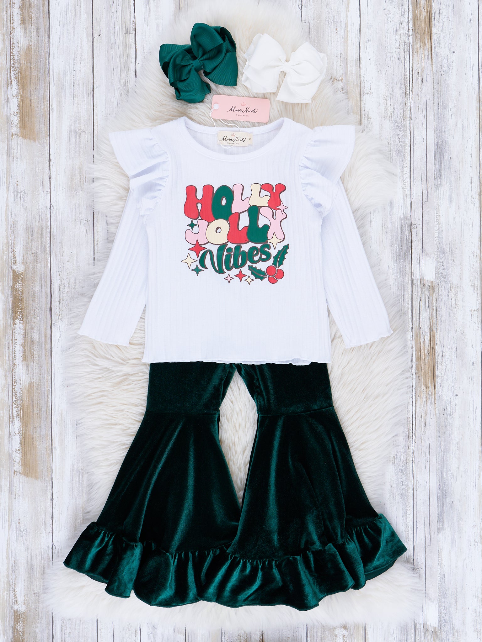 Holiday Cheer Velvet Bell Bottom Outfit - Marie Nicole Clothing