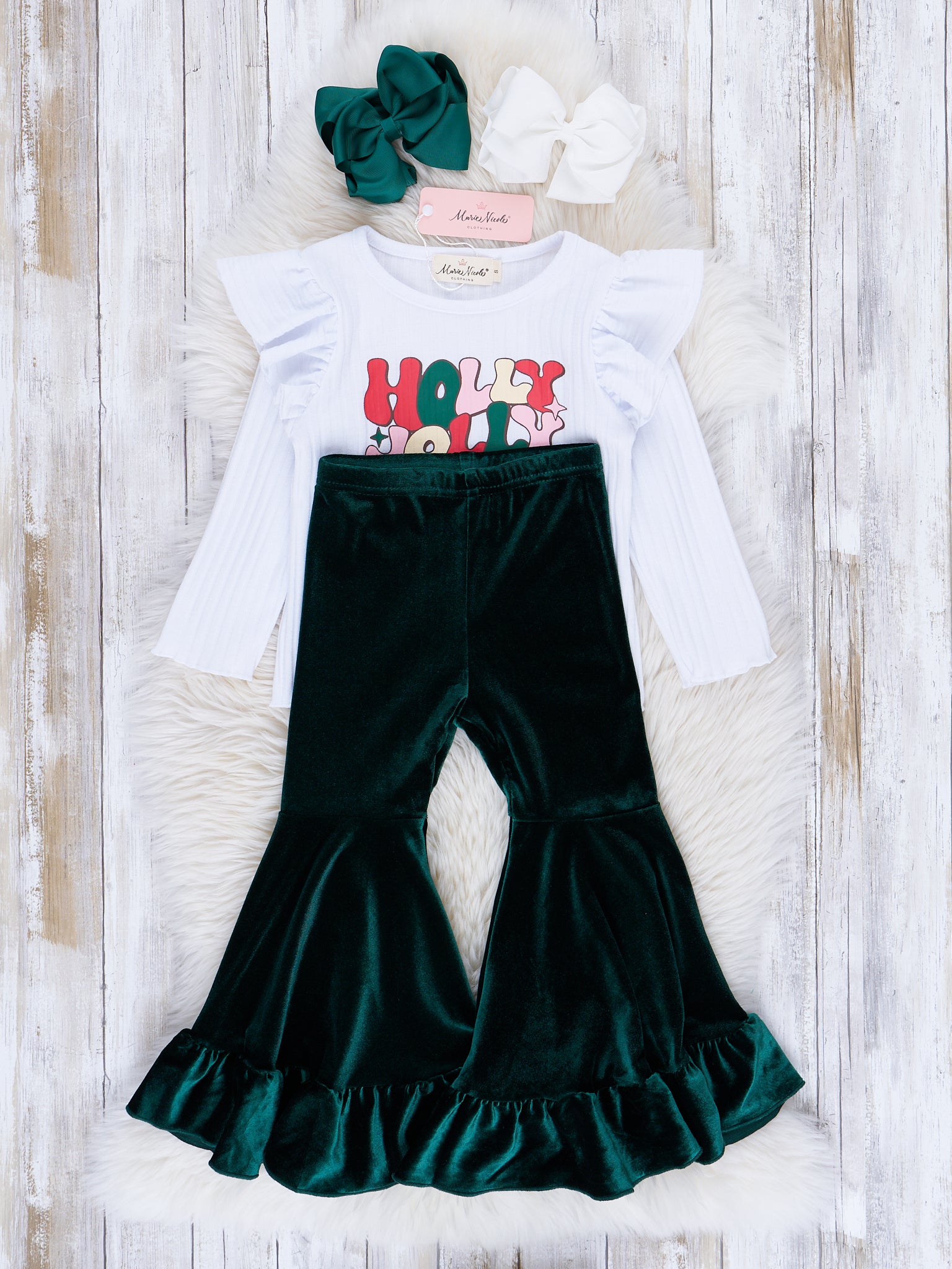 Holiday Cheer Velvet Bell Bottom Outfit - Marie Nicole Clothing