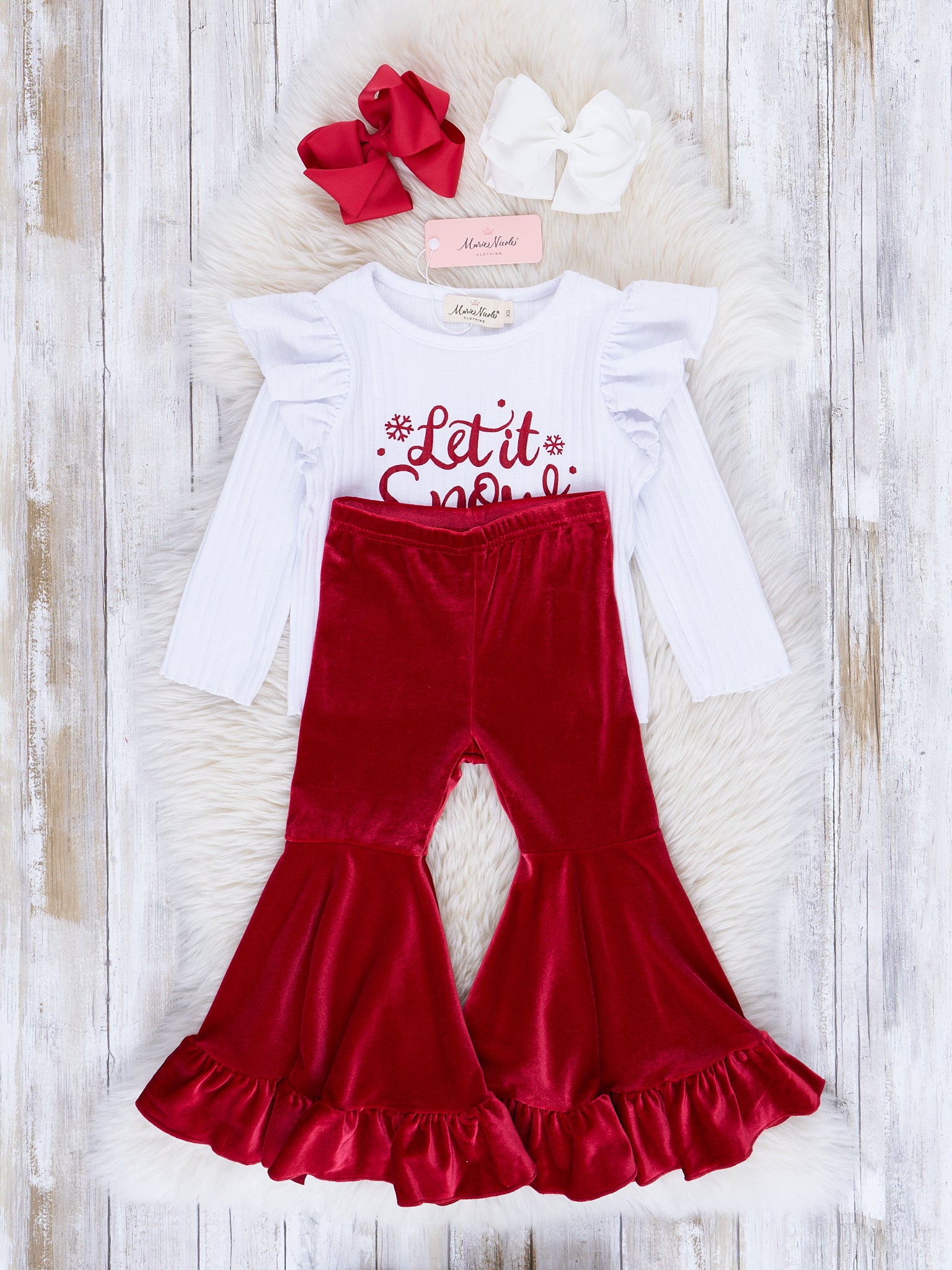 Holiday Cheer Velvet Bell Bottom Outfit - Marie Nicole Clothing