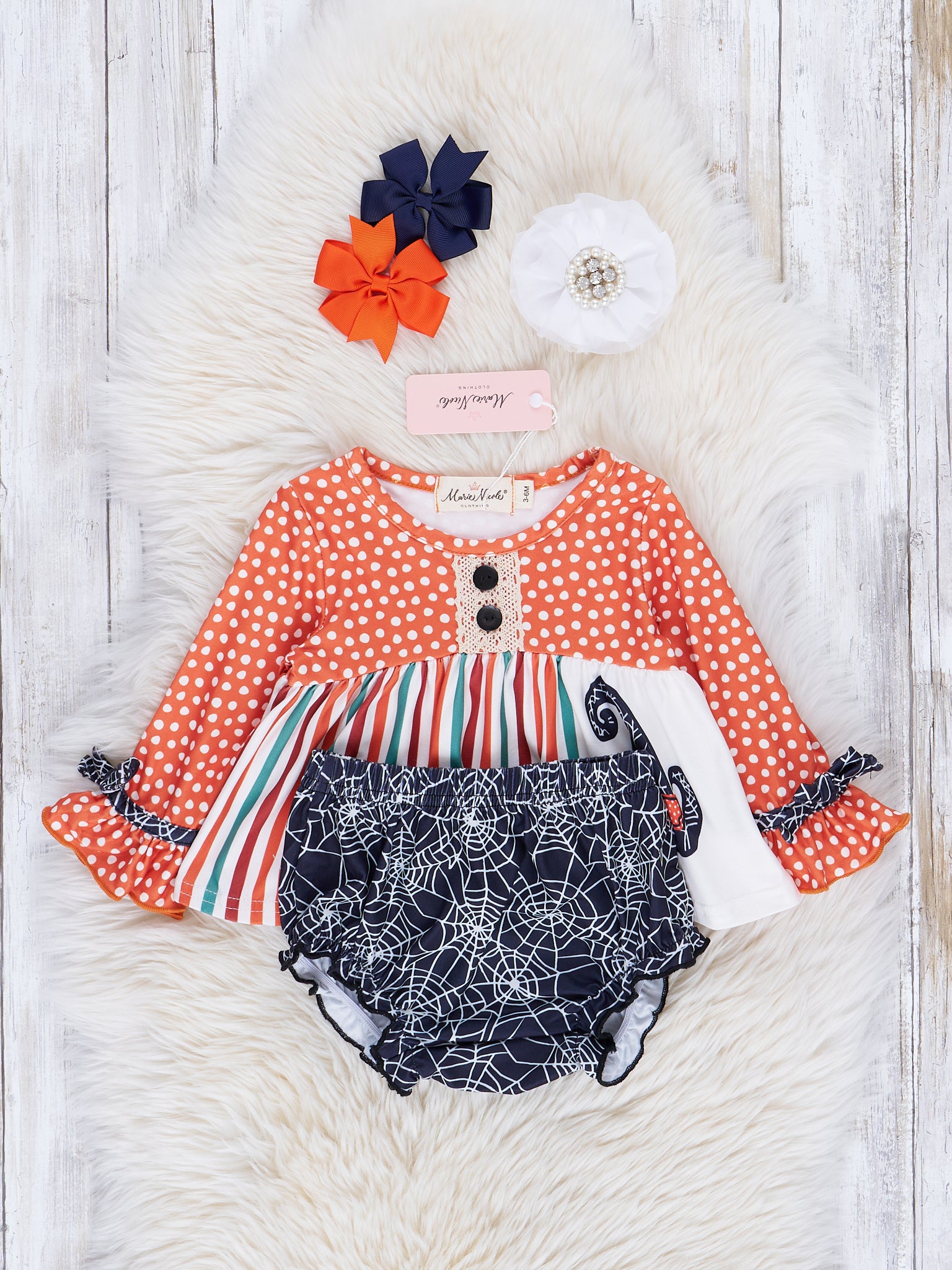 Spider Webs Ruffle Bloomer Outfit - Marie Nicole Clothing