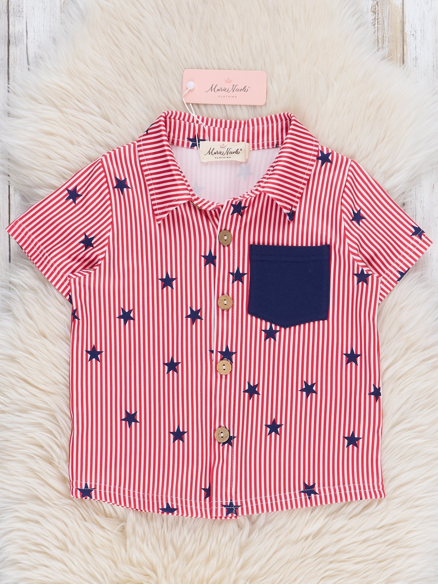 Starry Stripes Pocket Button - Up Shirt - Marie Nicole Clothing