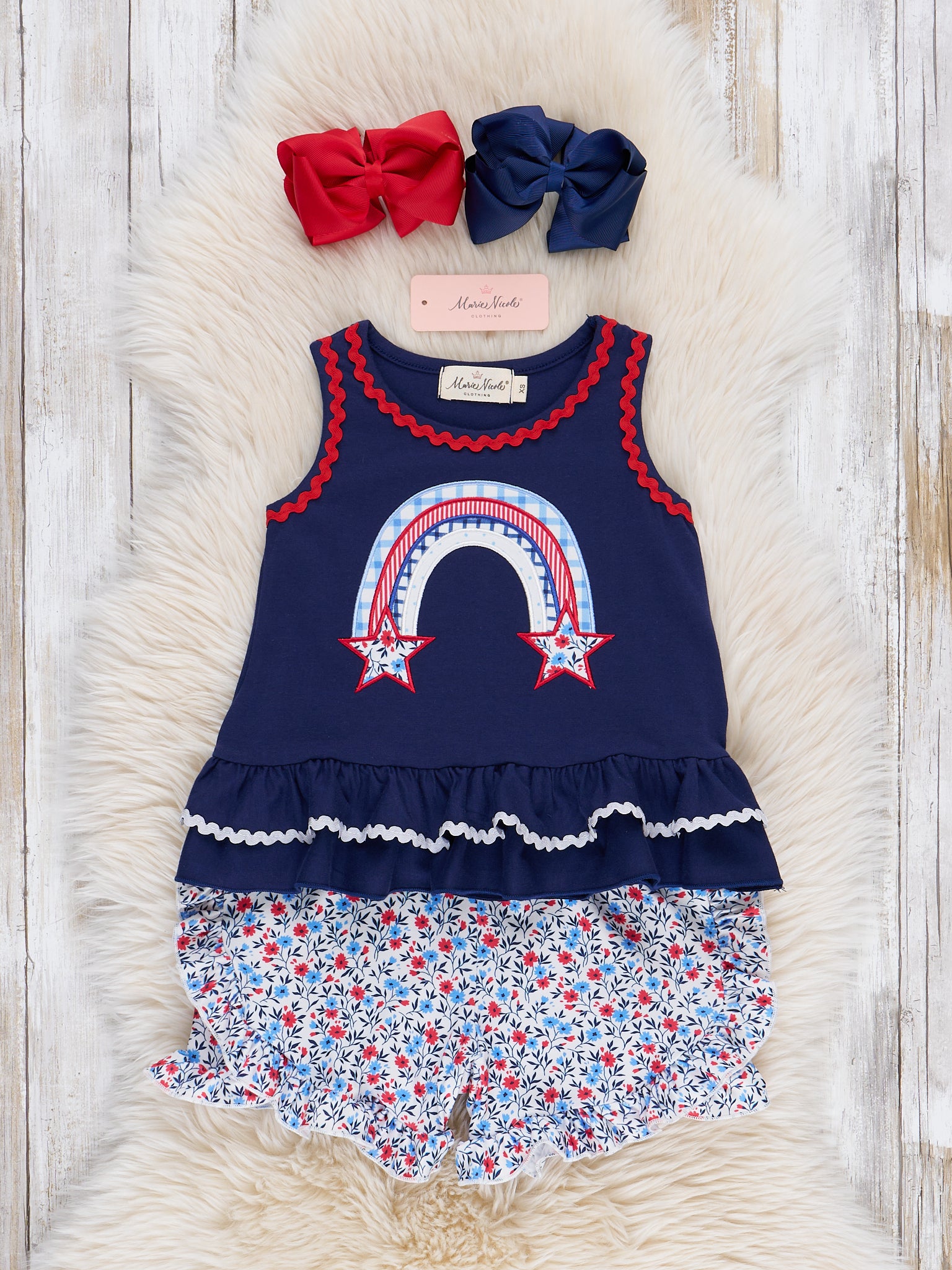 Independence Rainbow Embroidered Ruffle Outfit - Marie Nicole Clothing