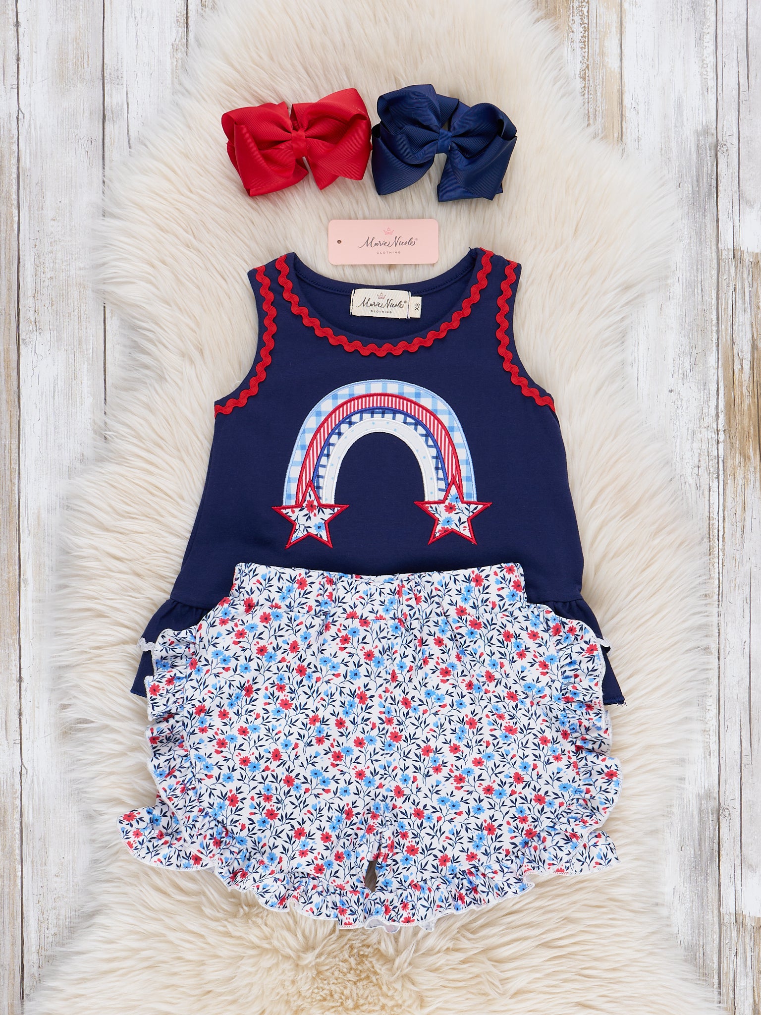 Independence Rainbow Embroidered Ruffle Outfit - Marie Nicole Clothing