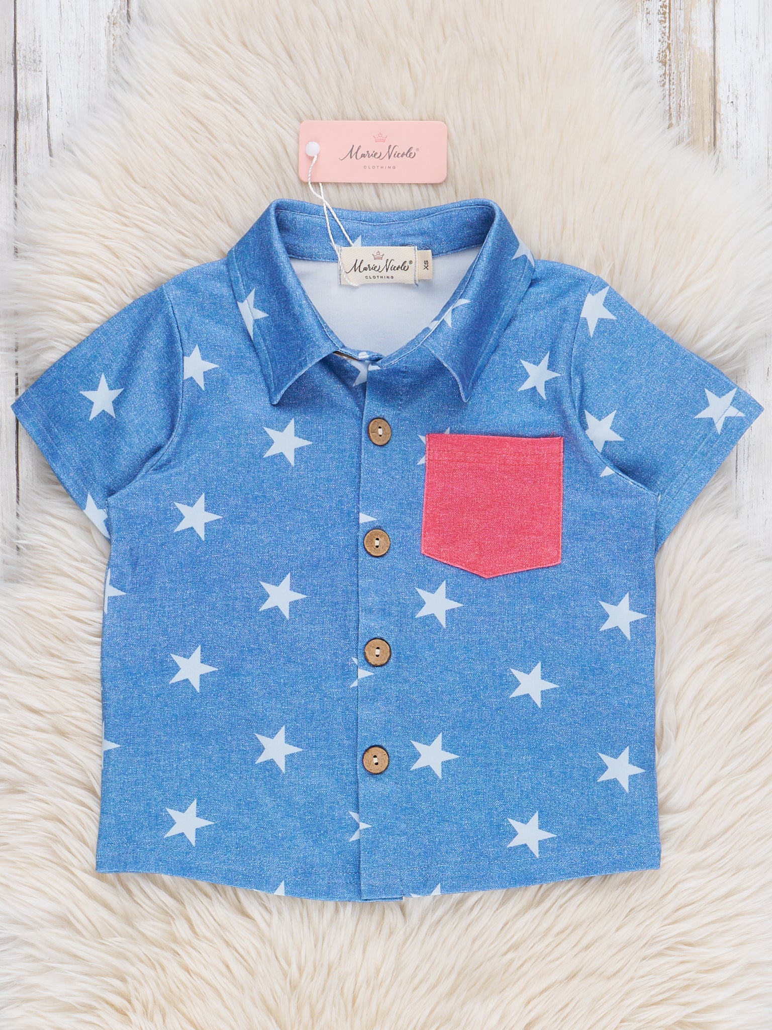 Chambray Stars Pocket Button - Up Shirt - Marie Nicole Clothing
