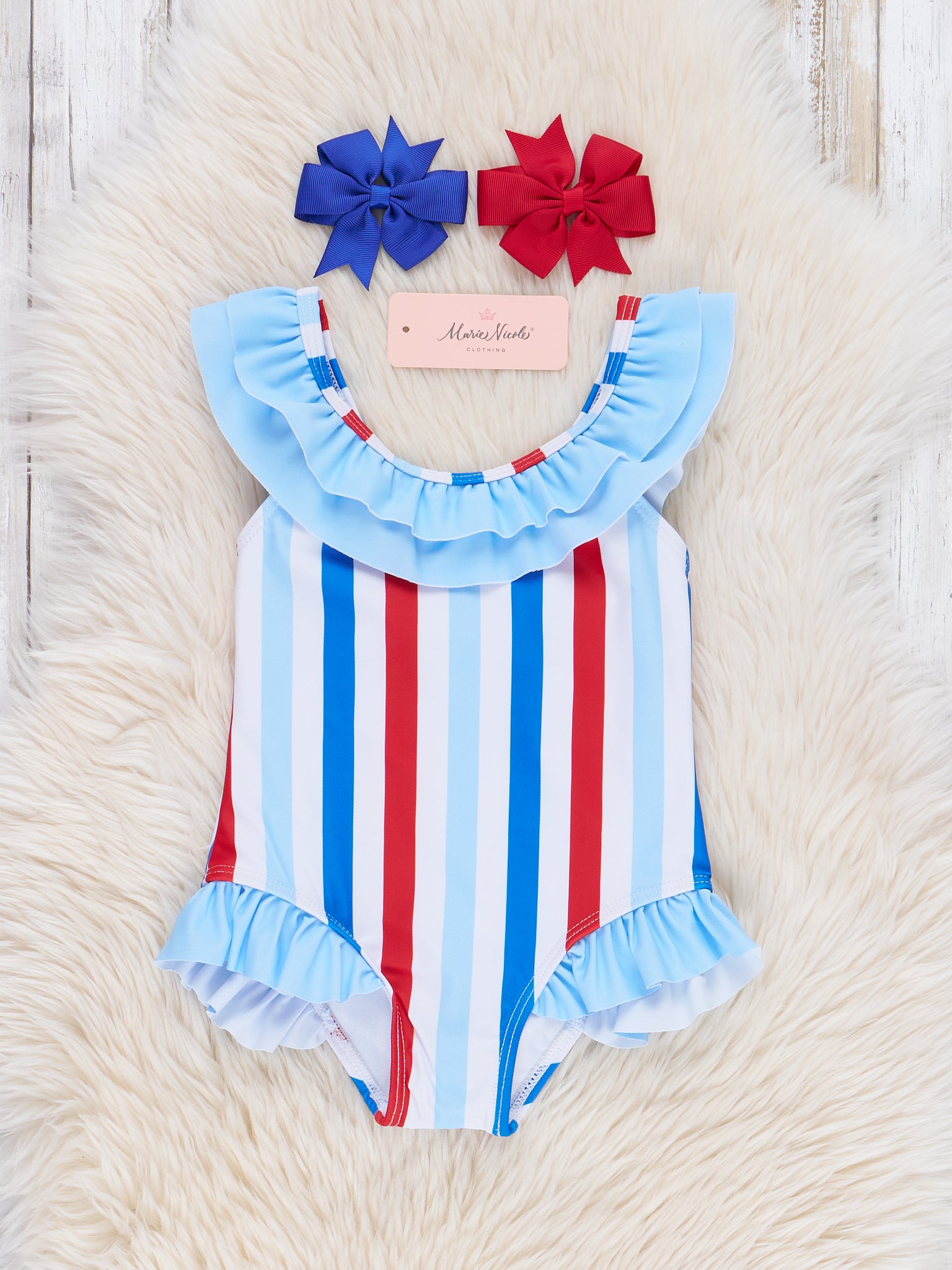 Freedom Stripes Ruffle Swimsuit - Marie Nicole Clothing