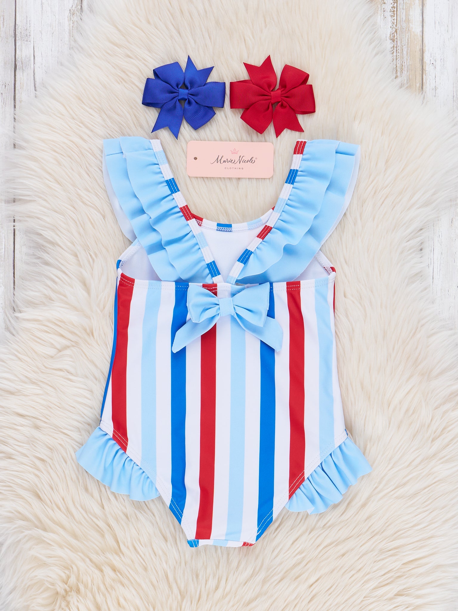 Freedom Stripes Ruffle Swimsuit - Marie Nicole Clothing
