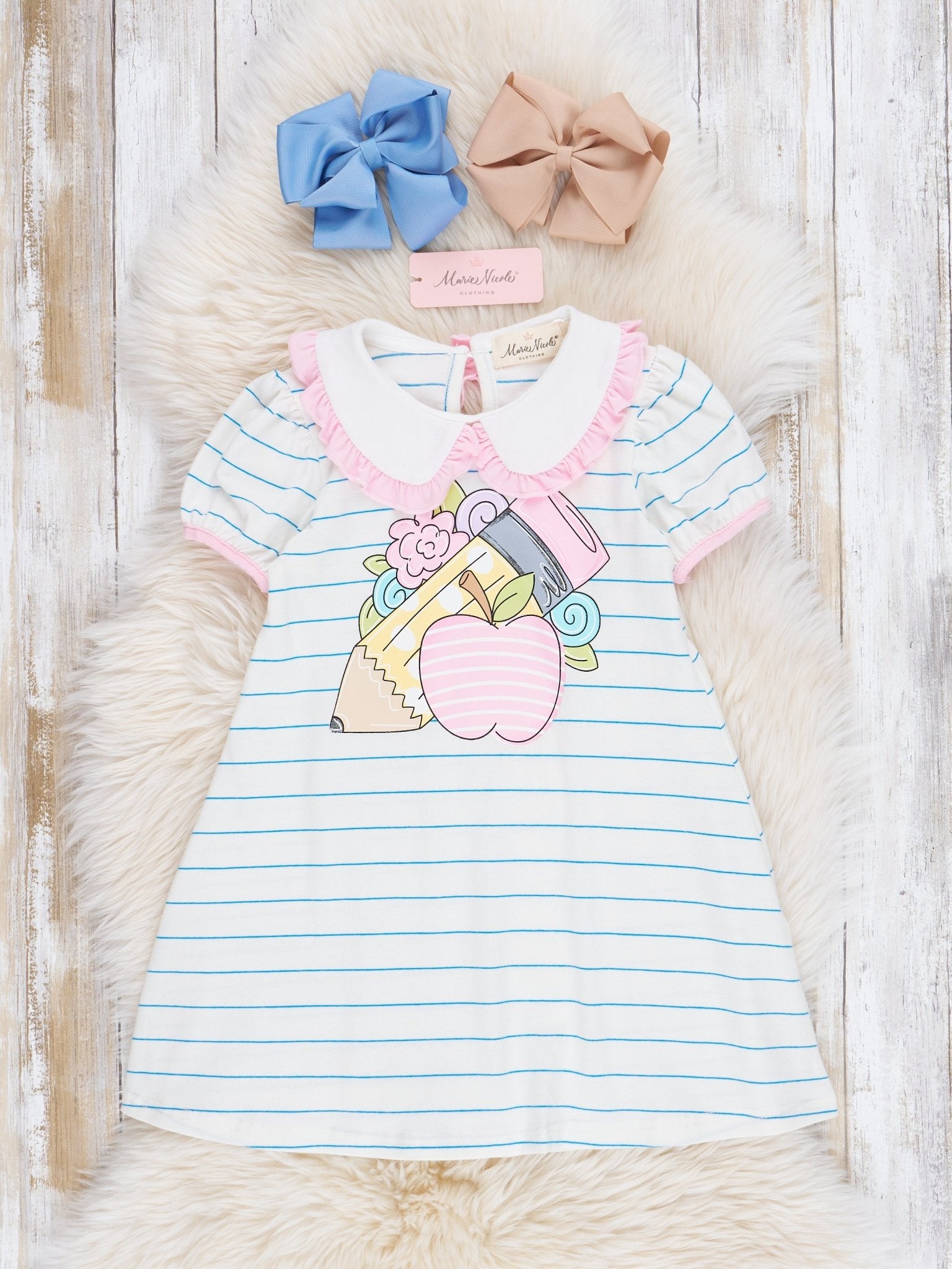 Pink & White Wide Ruled Paper Dress - Marie Nicole Clothing