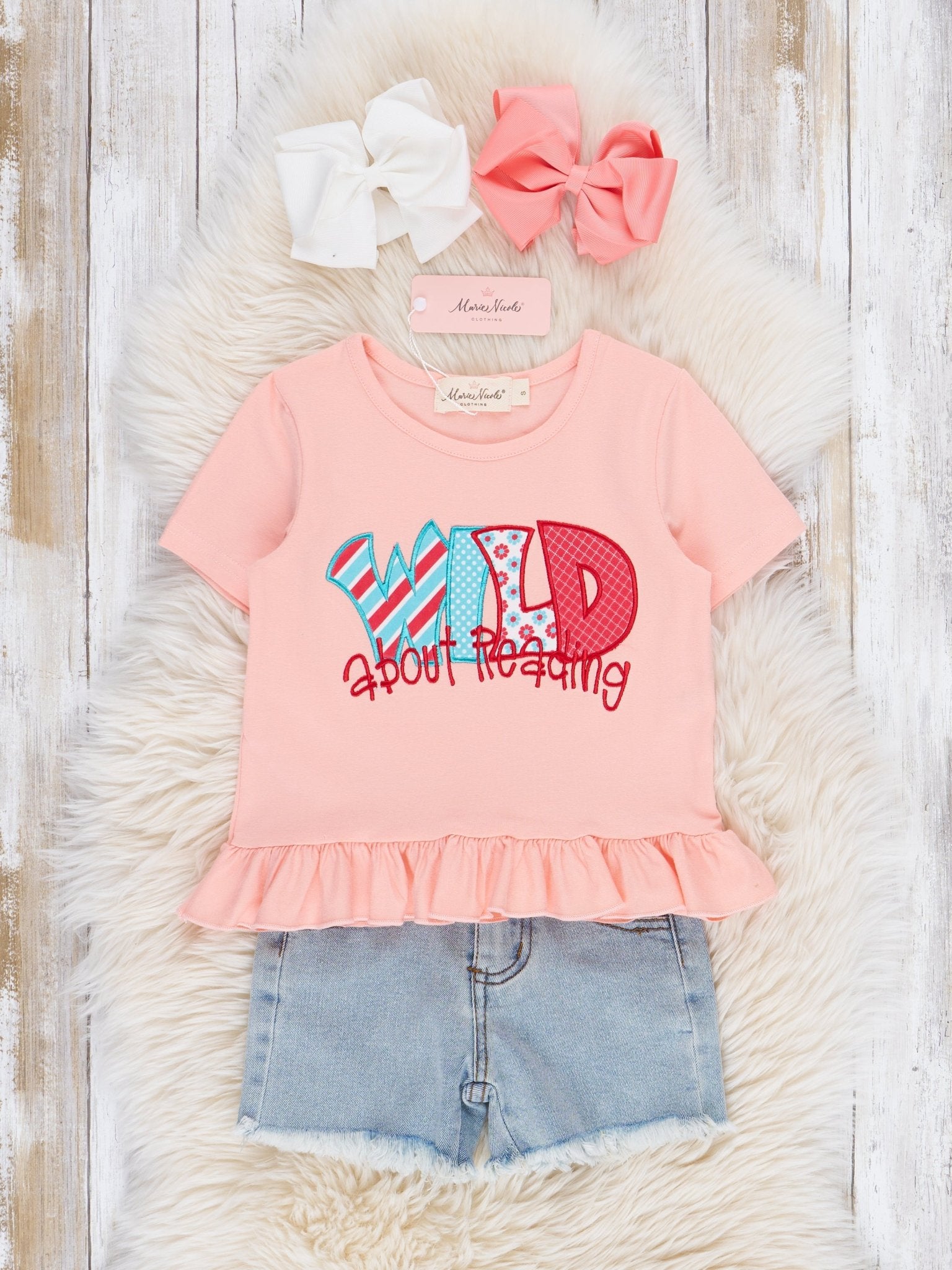 Peach "Wild About Reading" Denim Outfit - Marie Nicole Clothing