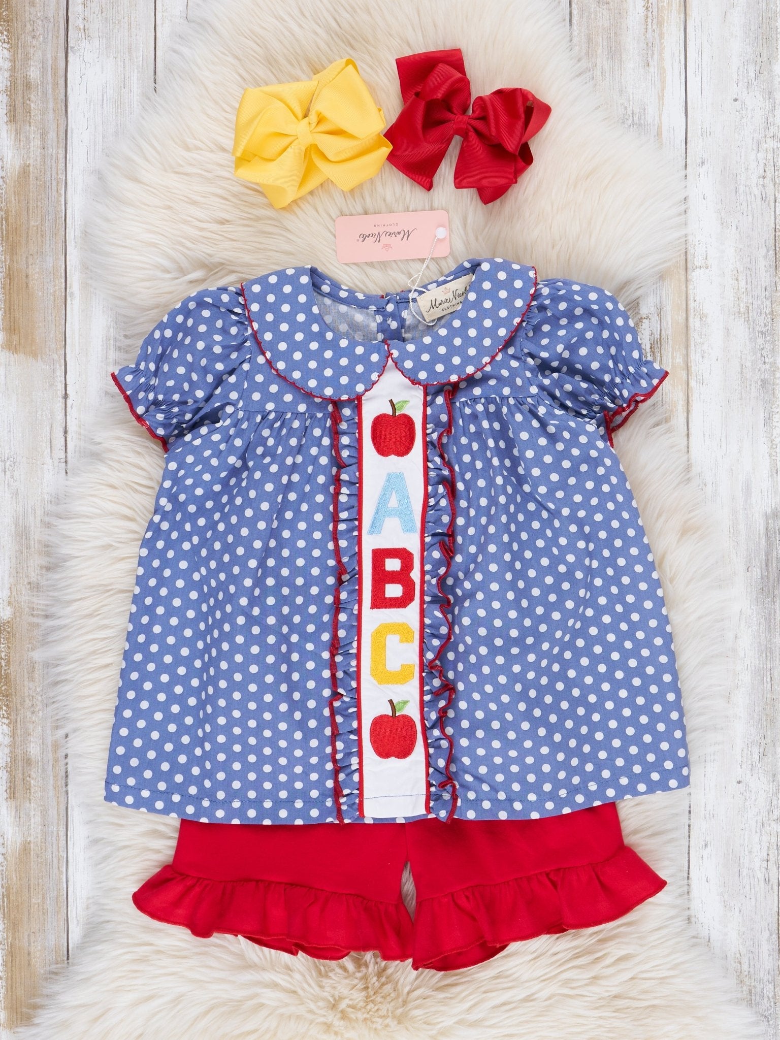Blue Dots ABC Ruffle Outfit - Marie Nicole Clothing