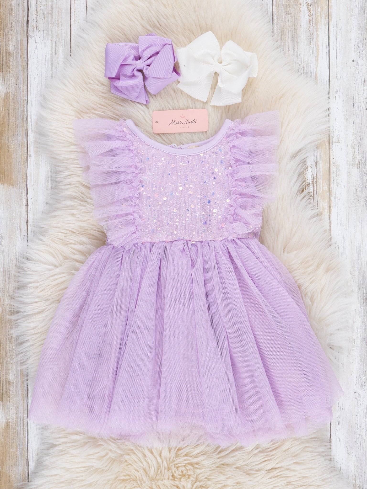 Lilac Flutter Tulle Dress - Marie Nicole Clothing