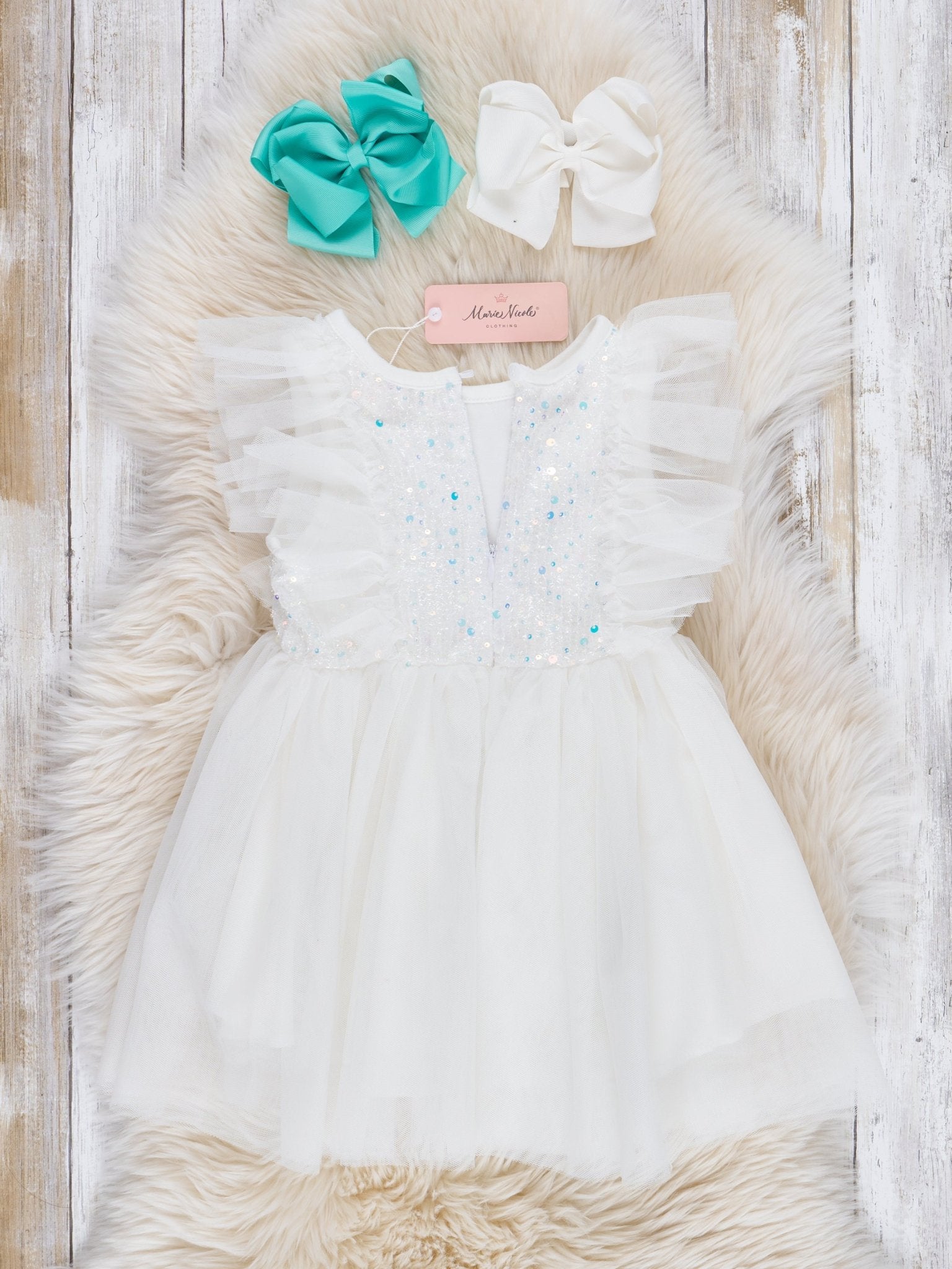 White Flutter Tulle Dress - Marie Nicole Clothing