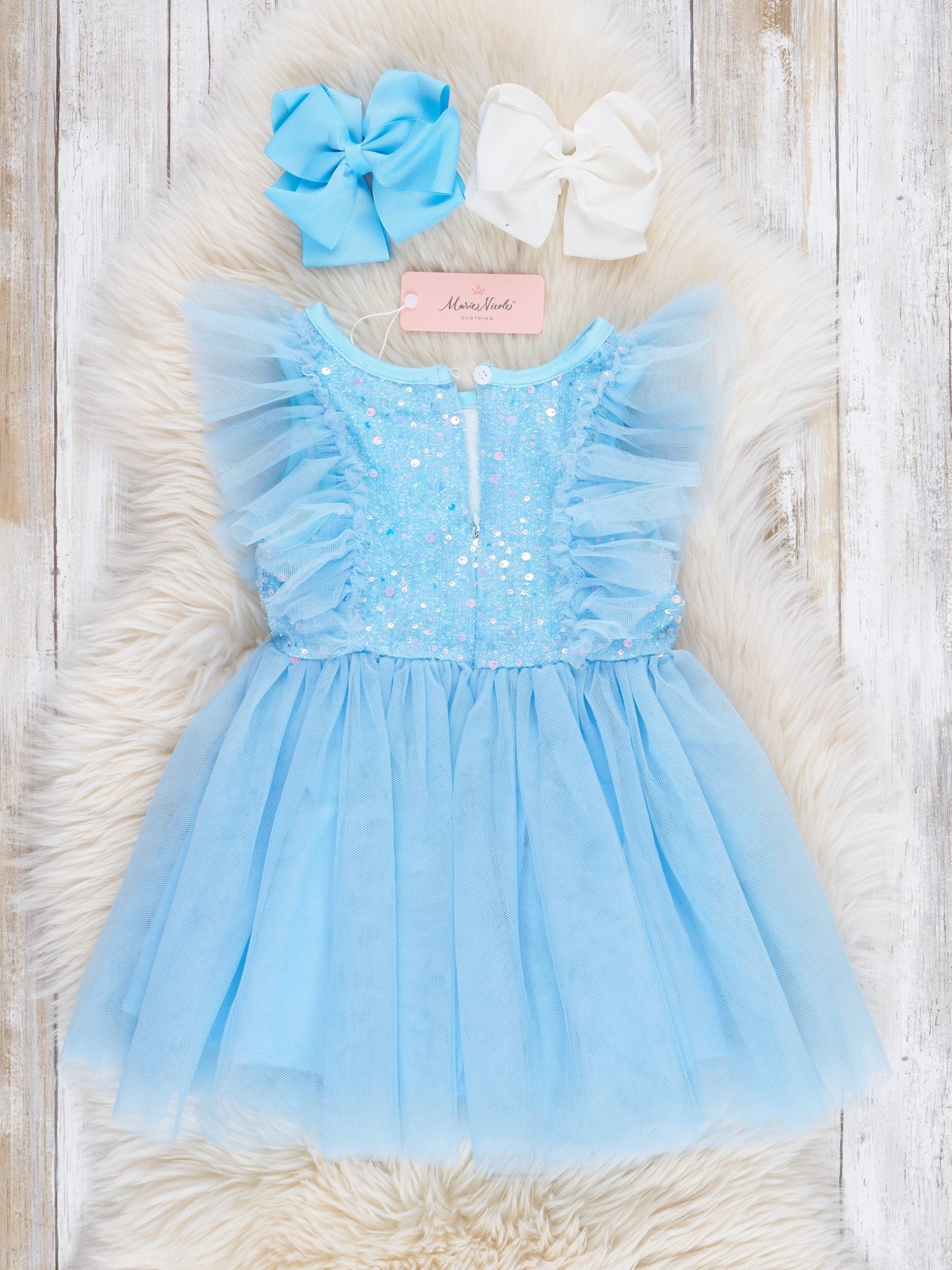 Light Blue Flutter Tulle Dress - Marie Nicole Clothing