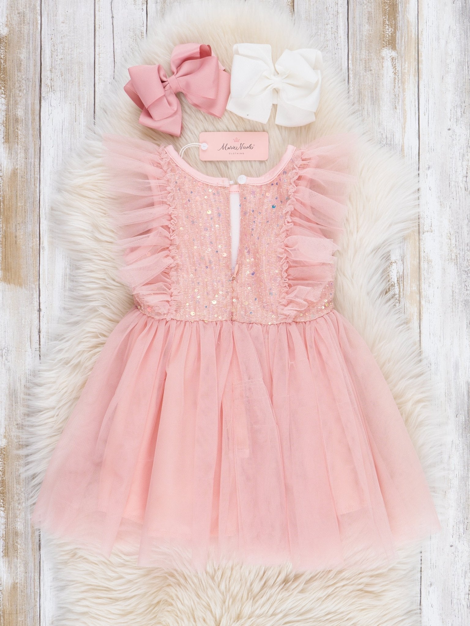 Peach Flutter Tulle Dress - Marie Nicole Clothing