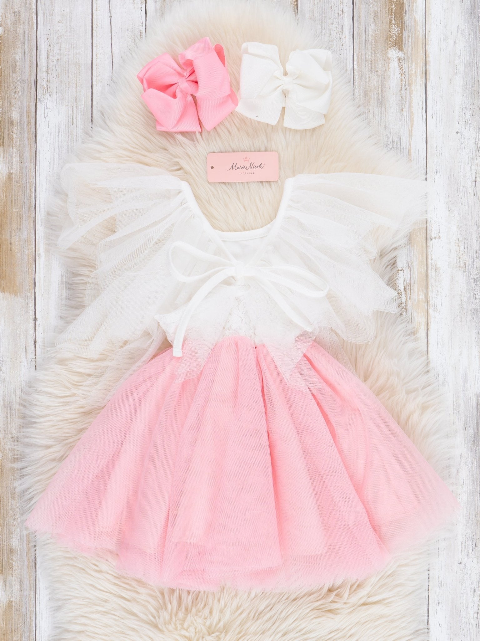 Pink & White Flutter Tulle Dress - Marie Nicole Clothing