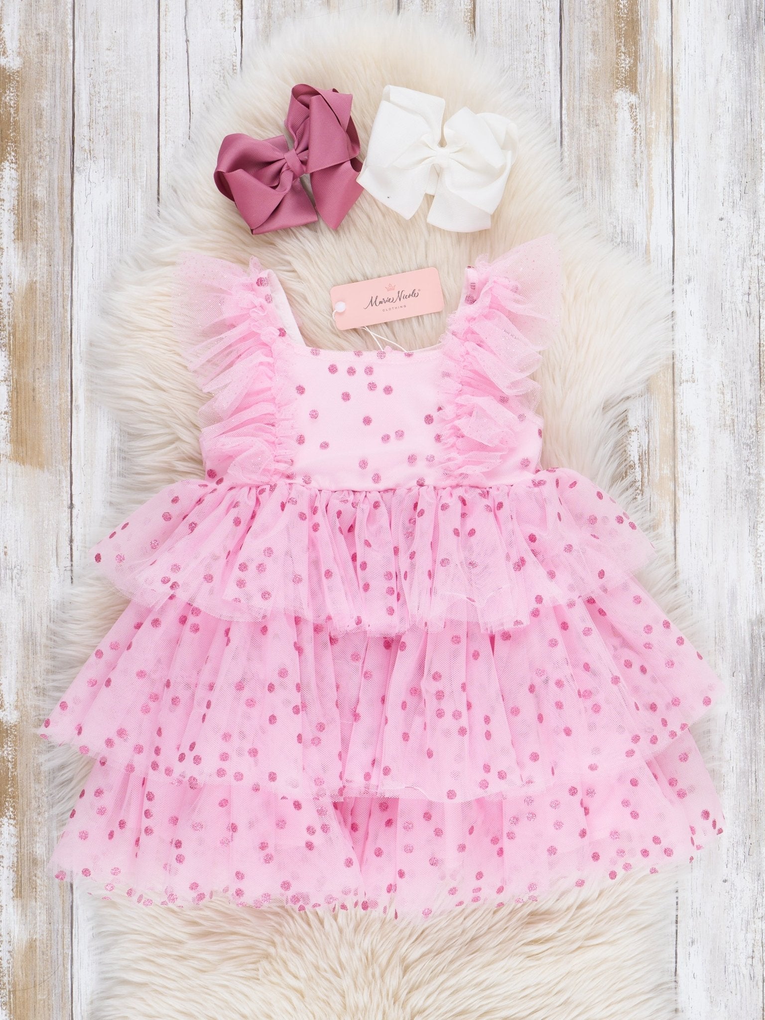 Sweet Pink Sparkle Tiered Tulle Dress - Marie Nicole Clothing