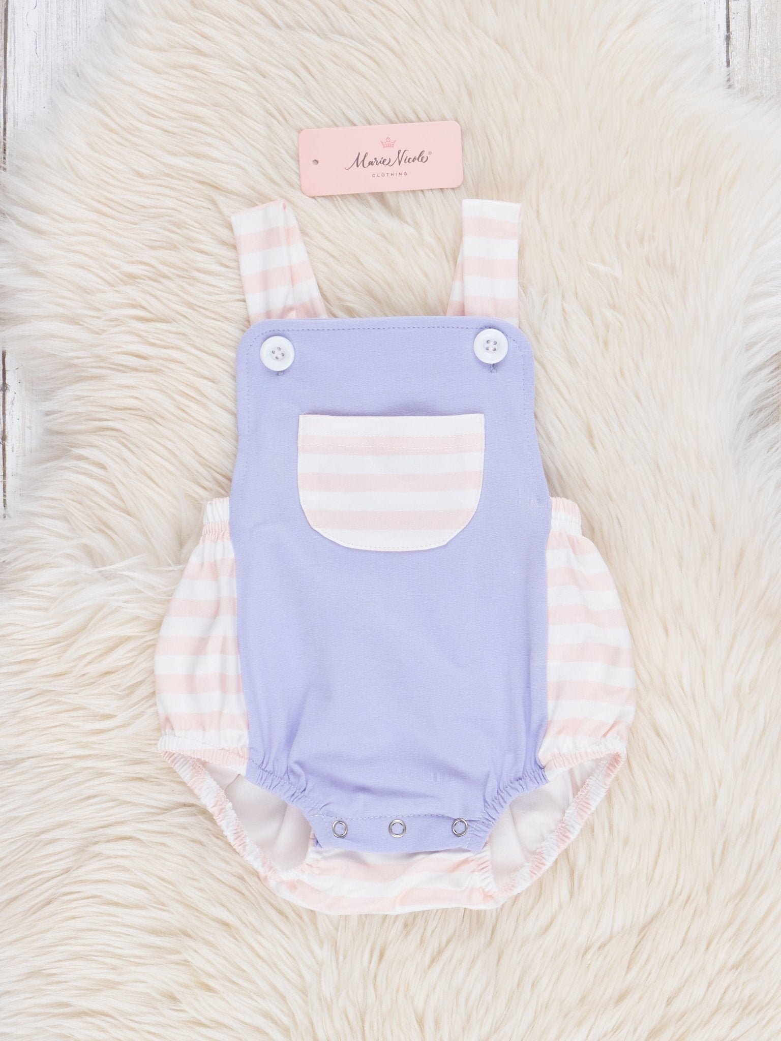 Lilac& Soft Peach Stripes Bubble Romper - Marie Nicole Clothing
