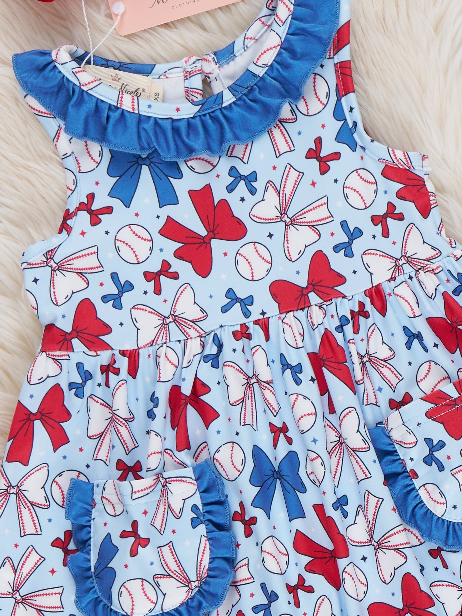 Ribbon Round Baseball Rally Ruffle Dress - Marie Nicole Clothing