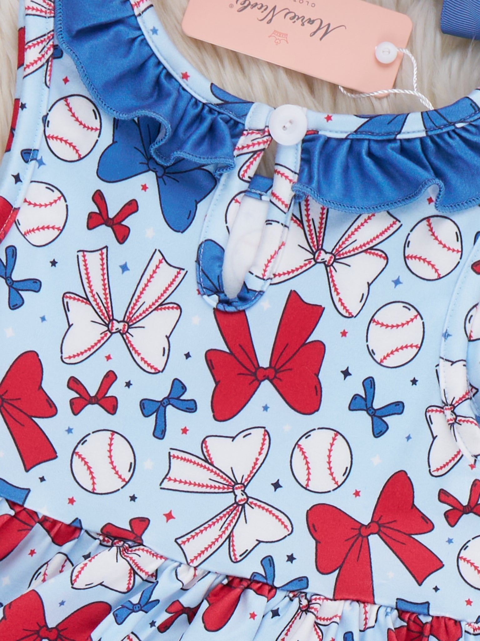Ribbon Round Baseball Rally Ruffle Dress - Marie Nicole Clothing