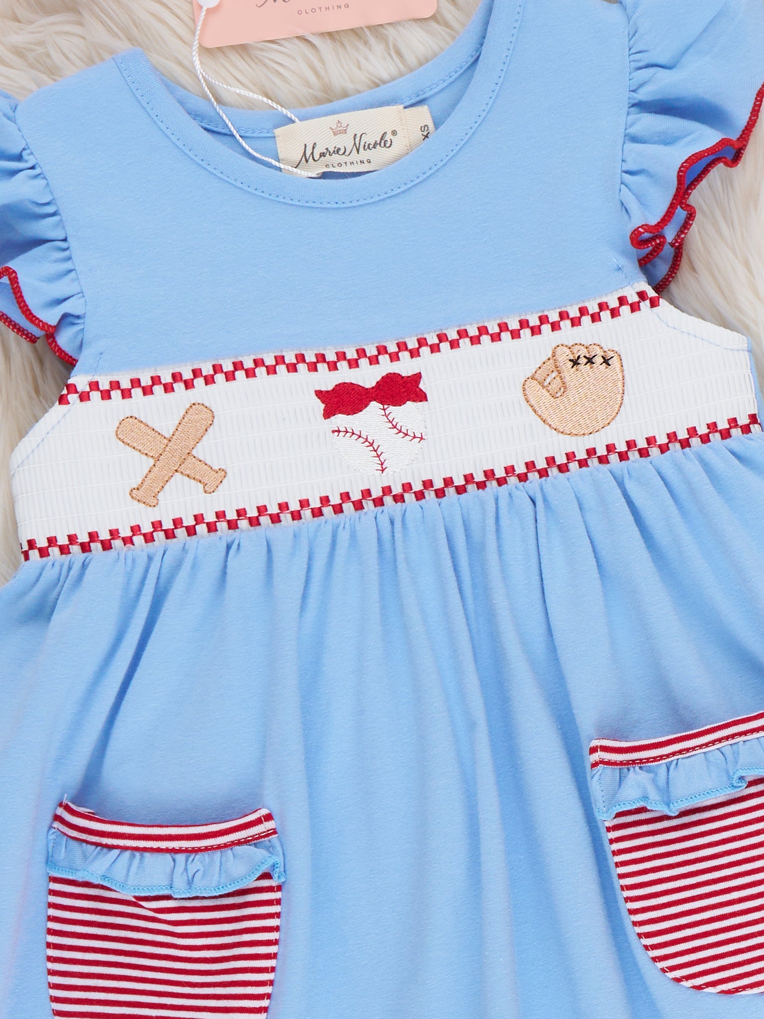 Home Run Batter Smocked Cotton Ruffle Dress - Marie Nicole Clothing
