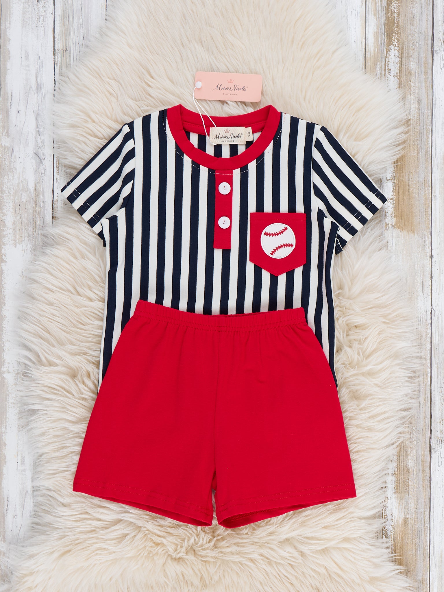 Play Ball Pocket Embroidered Cotton Outfit - Marie Nicole Clothing