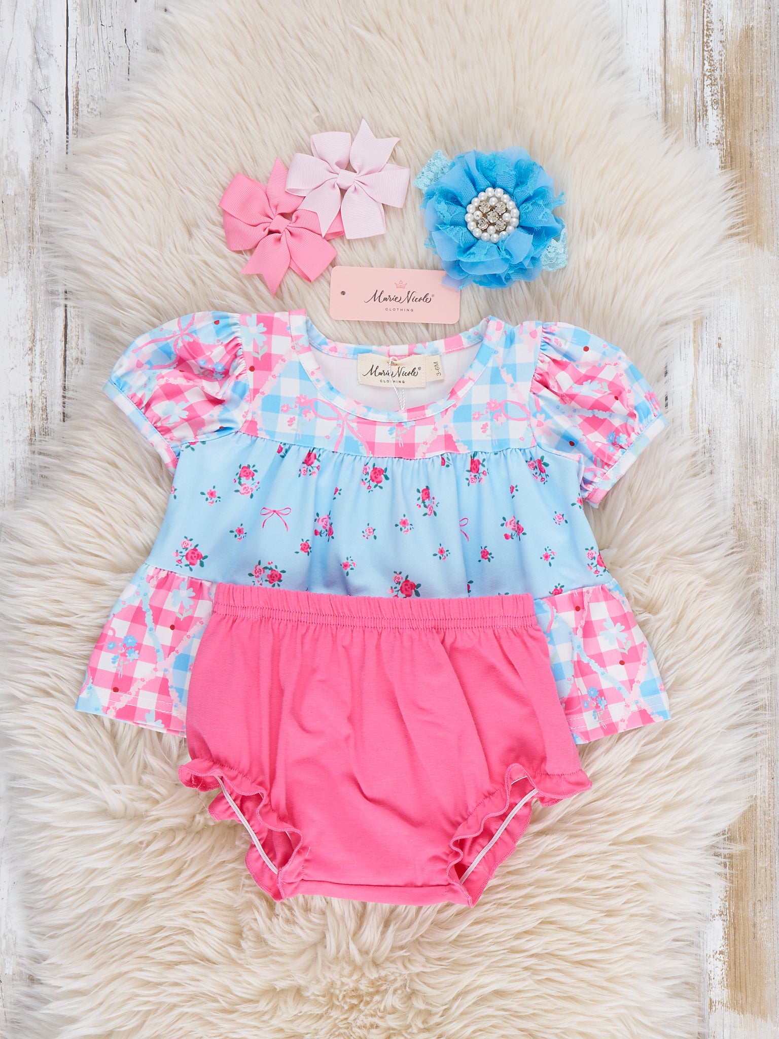 Angel Bloom Floral Plaid Bloomers Outfit - Marie Nicole Clothing